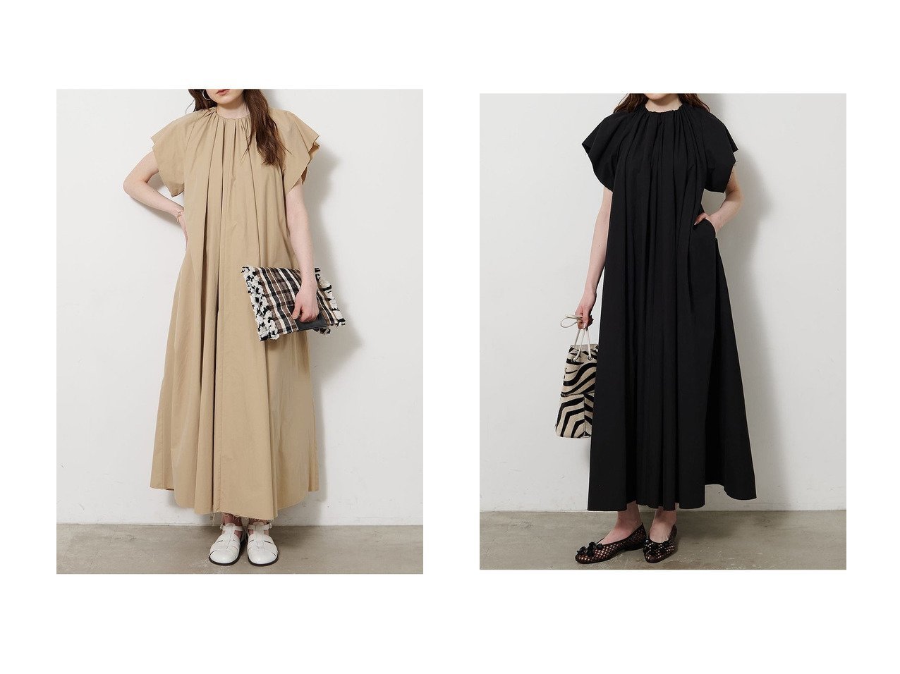 ギャザーが映えるタイプライター素材のロングワンピースで楽しむナチュラルな表情 ウィムガゼット(Whim Gazette)の通販 おすすめ人気トレンドファッション通販アイテム インテリア・キッズ・メンズ・レディースファッション・服の通販 founy(ファニー) 　ファッション　Fashion　レディースファッション　Fashion for Women　ワンピース　Dresses　チュニック　Tunic Tops & Dresses　ギャザー　Gathered, Ruffled　シンプル　Simple, Minimal　タイプライター　Typewriter Fabric, Crisp Cotton　チュニック　Tunic, Long Top　リラックス　Relax, Relaxed Fit　ロング　Long, Long-Length　エレガント 上品　Elegant　新作・新入荷　New Arrivals / New In　ブラック系　Black　ベージュ系　Beige　|ID:crp329100000227158