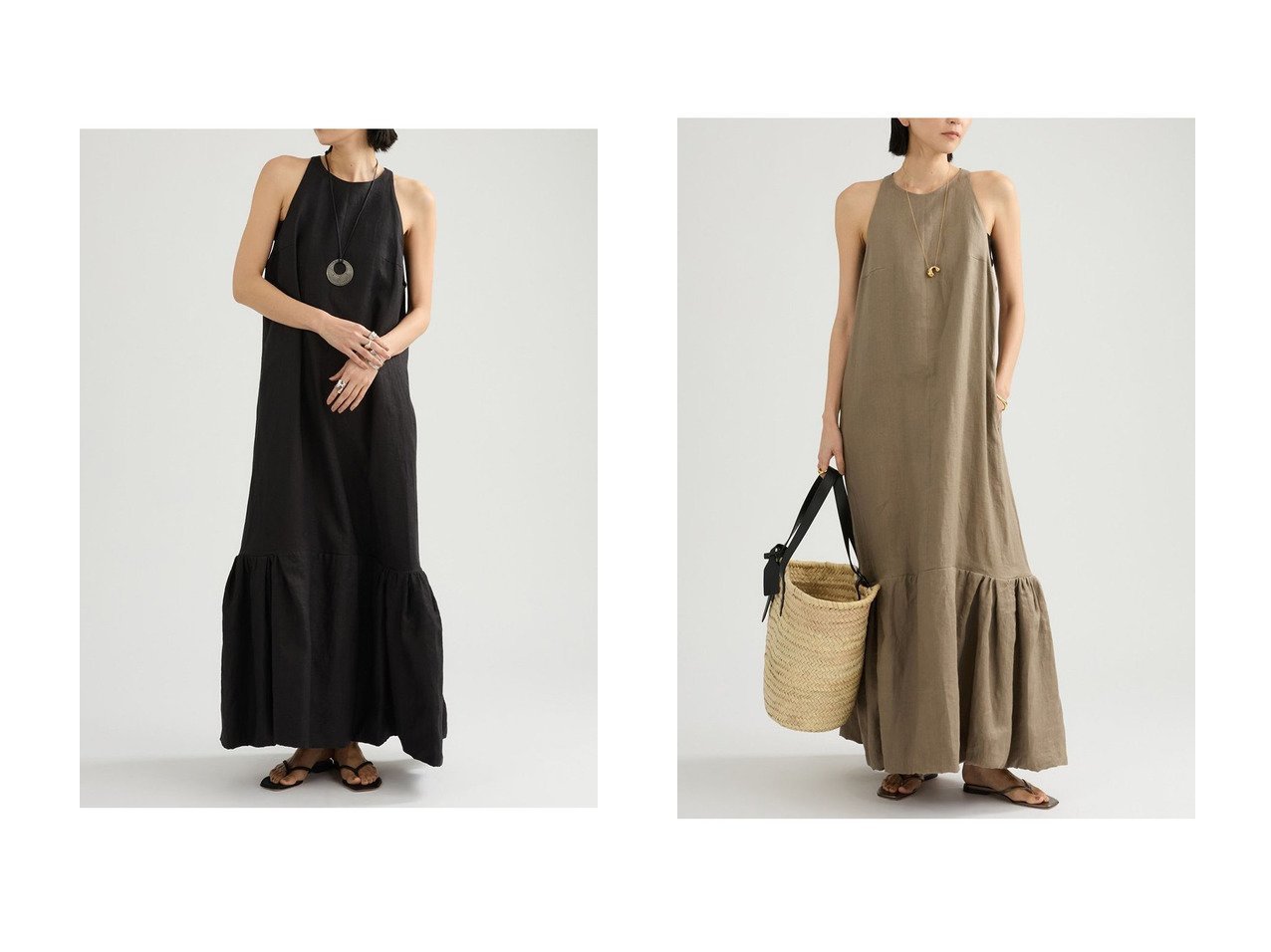 リネン素材の風合いが映えるボリュームシルエットのホルターネックワンピース カオス(Chaos)の通販 おすすめ人気トレンドファッション通販アイテム インテリア・キッズ・メンズ・レディースファッション・服の通販 founy(ファニー) 　ファッション　Fashion　レディースファッション　Fashion for Women　ワンピース　Dresses　チュニック　Tunic Tops & Dresses　チュニック　Tunic, Long Top　リネン　Linen, Linen Fabric　リボン　Ribbon, Bow　ロング　Long, Long-Length　吸水　Absorbent, Quick-Dry　夏　Summer　新作・新入荷　New Arrivals / New In　ブラック系　Black　|ID:crp329100000227165