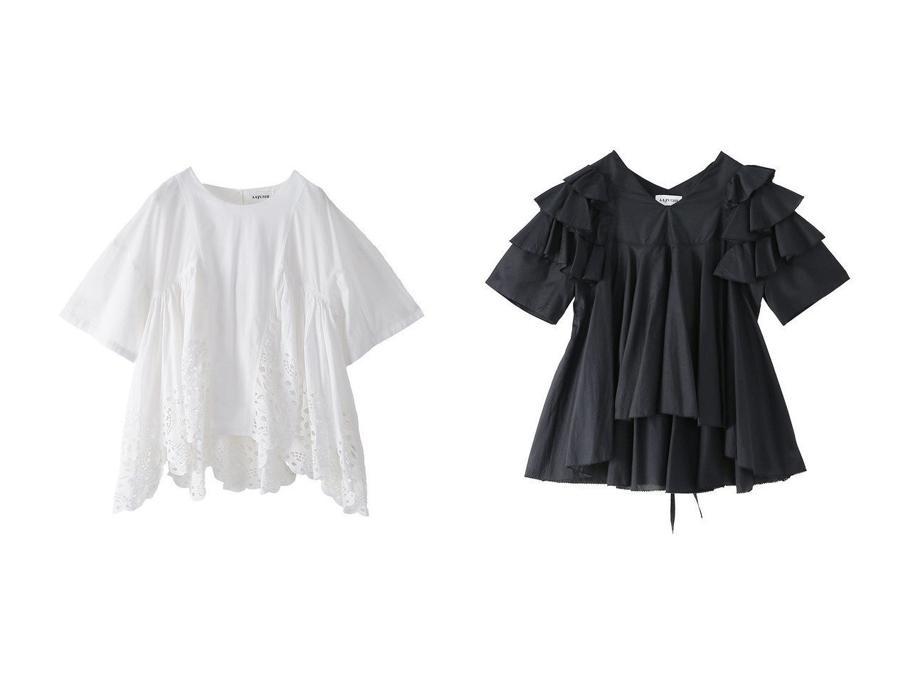 ダブルラッフルと幾何学カットワークが映える軽やかで表情豊かなブラウスコレクション アユーシ(AAYUSHI)の通販 おすすめ人気トレンドファッション通販アイテム インテリア・キッズ・メンズ・レディースファッション・服の通販 founy(ファニー) 　ファッション　Fashion　レディースファッション　Fashion for Women　トップス・カットソー　Cut & Sew Tops　シャツ・ブラウス・オフィスカジュアル　Elegant Blouses & Button-Ups　インド　Indian Textile　春　Spring　ショート　Short, Short Length　スリーブ　Sleeve, Long Sleeve / Short Sleeve　セットアップ　Set-Up, Coordinated Outfit　デニム　Denim, Jeans Material　バランス　Balance, Style Balance　モダン　Modern, Contemporary　ワーク　Workwear, Utility Style　S/S・春夏　SS, Spring/Summer, Warm Season　夏　Summer　新作・新入荷　New Arrivals / New In　シルク　Silk, 100% Silk　スラックス　Slacks, Dress Pants　ダウン　Down, Puffer　ラッフル　Ruffle, Frill　おすすめ　Recommended / Our Picks　エレガント 上品　Elegant　ホワイト系　White　ブラック系　Black　ブルー系　Blue　|ID:crp329100000227170