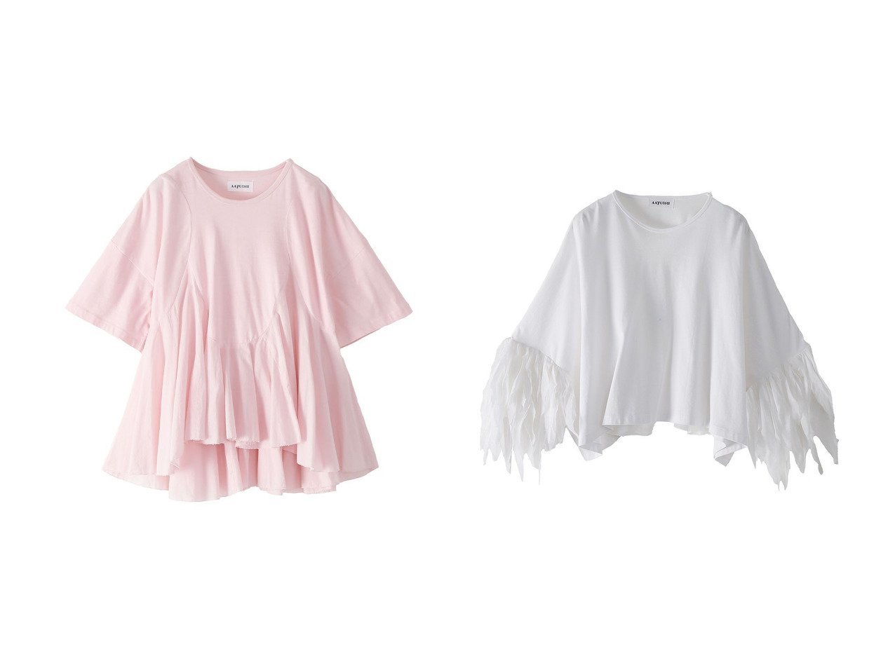 【AAYUSHI/アユーシ】のペプラムラッフルTシャツ&フェザーフリルカットソー おすすめ人気トレンドファッション通販アイテム インテリア・キッズ・メンズ・レディースファッション・服の通販 founy(ファニー) 　ファッション　Fashion　レディースファッション　Fashion for Women　トップス・カットソー　Cut & Sew Tops　シャツ・ブラウス・オフィスカジュアル　Elegant Blouses & Button-Ups　ロングTシャツ・Tシャツ　Longline T-Shirts & Tees　カットソー・ベーシックTシャツ　Cut-and-Sewn Tops / Stretch Tees & Basics　インド　Indian Textile　エレガント 上品　Elegant　カットソー　Cut and Sewn Top　ショート　Short, Short Length　スラックス　Slacks, Dress Pants　スリム　Slim, Slim Fit　スリーブ　Sleeve, Long Sleeve / Short Sleeve　デニム　Denim, Jeans Material　定番　Standard, Basic Item　バランス　Balance, Style Balance　フリル　Frill, Ruffle　フレア　Flare, Flared　ペプラム　Peplum, Flared Hem　リラックス　Relax, Relaxed Fit　再入荷　Restock / Back in Stock　ショルダー　Shoulder, Shoulder Strap　シンプル　Simple, Minimal　ドロップ　Drop Shoulder, Dropped Style　フェザー　Feather, Feather Detail　ボックス　Boxy, Box Shape　おすすめ　Recommended / Our Picks　ホワイト系　White　ブラック系　Black　レッド系　Red　|ID:crp329100000227171