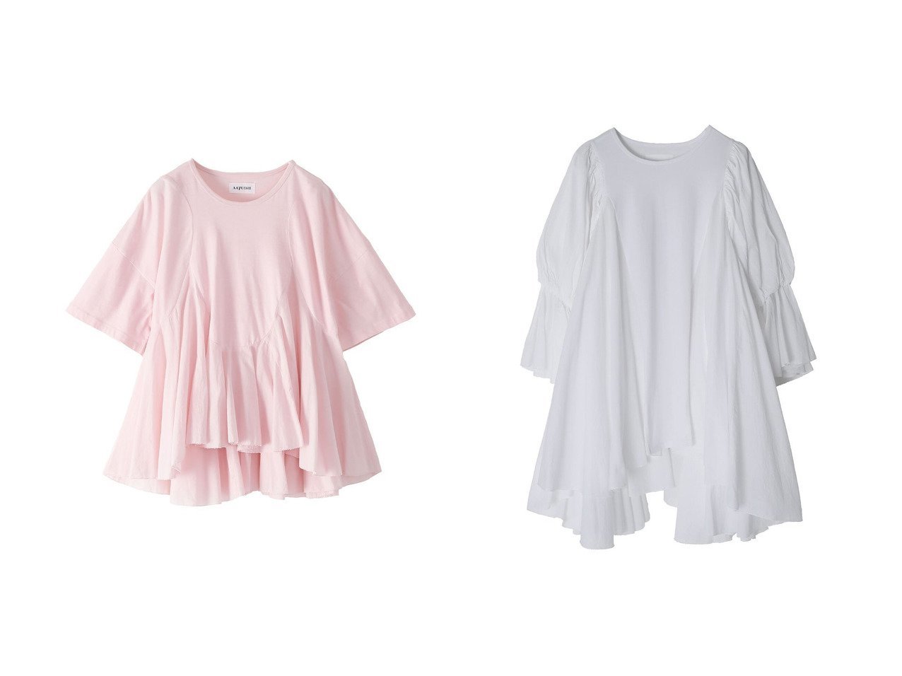 【AAYUSHI/アユーシ】のフリルヘムパフスリーブトップス&ペプラムラッフルTシャツ おすすめ人気トレンドファッション通販アイテム インテリア・キッズ・メンズ・レディースファッション・服の通販 founy(ファニー) 　ファッション　Fashion　レディースファッション　Fashion for Women　トップス・カットソー　Cut & Sew Tops　シャツ・ブラウス・オフィスカジュアル　Elegant Blouses & Button-Ups　ロングTシャツ・Tシャツ　Longline T-Shirts & Tees　カットソー・ベーシックTシャツ　Cut-and-Sewn Tops / Stretch Tees & Basics　インド　Indian Textile　エレガント 上品　Elegant　カットソー　Cut and Sewn Top　ショート　Short, Short Length　スラックス　Slacks, Dress Pants　スリム　Slim, Slim Fit　スリーブ　Sleeve, Long Sleeve / Short Sleeve　デニム　Denim, Jeans Material　定番　Standard, Basic Item　バランス　Balance, Style Balance　フリル　Frill, Ruffle　フレア　Flare, Flared　ペプラム　Peplum, Flared Hem　リラックス　Relax, Relaxed Fit　再入荷　Restock / Back in Stock　ギャザー　Gathered, Ruffled　シルク　Silk, 100% Silk　シンプル　Simple, Minimal　なめらか　Smooth, Silky Texture　ホワイト系　White　ブラック系　Black　レッド系　Red　|ID:crp329100000227175