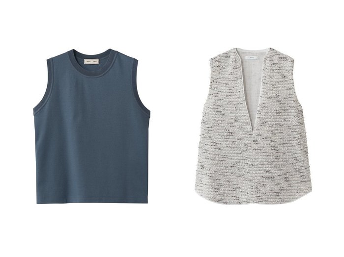 ファンシーツイードのVネックブラウスと光沢コットンポンチのスリーブレストップで楽しむ軽やかなレイヤードスタイル エブール(ebure)の通販 おすすめ人気トレンドファッション通販アイテム 人気、トレンドファッション・服の通販 founy(ファニー) ファッション Fashion レディースファッション Fashion for Women トップス・カットソー Cut & Sew Tops ニット Knit Tops & Sweaters シャツ・ブラウス・オフィスカジュアル Elegant Blouses & Button-Ups ロングTシャツ・Tシャツ Longline T-Shirts & Tees カットソー・ベーシックTシャツ Cut-and-Sewn Tops / Stretch Tees & Basics キャミソール&ノースリーブ Camisoles & Sleeveless Tops カットソー Cut and Sewn Top コラボ Collaboration, Collab ショート Short, Short Length シンプル Simple, Minimal スリーブ Sleeve, Long Sleeve / Short Sleeve タンク Tank Top, Sleeveless Top パターン Pattern, Design Print エレガント 上品 Elegant 新作・新入荷 New Arrivals / New In |ID:crp329100000227179