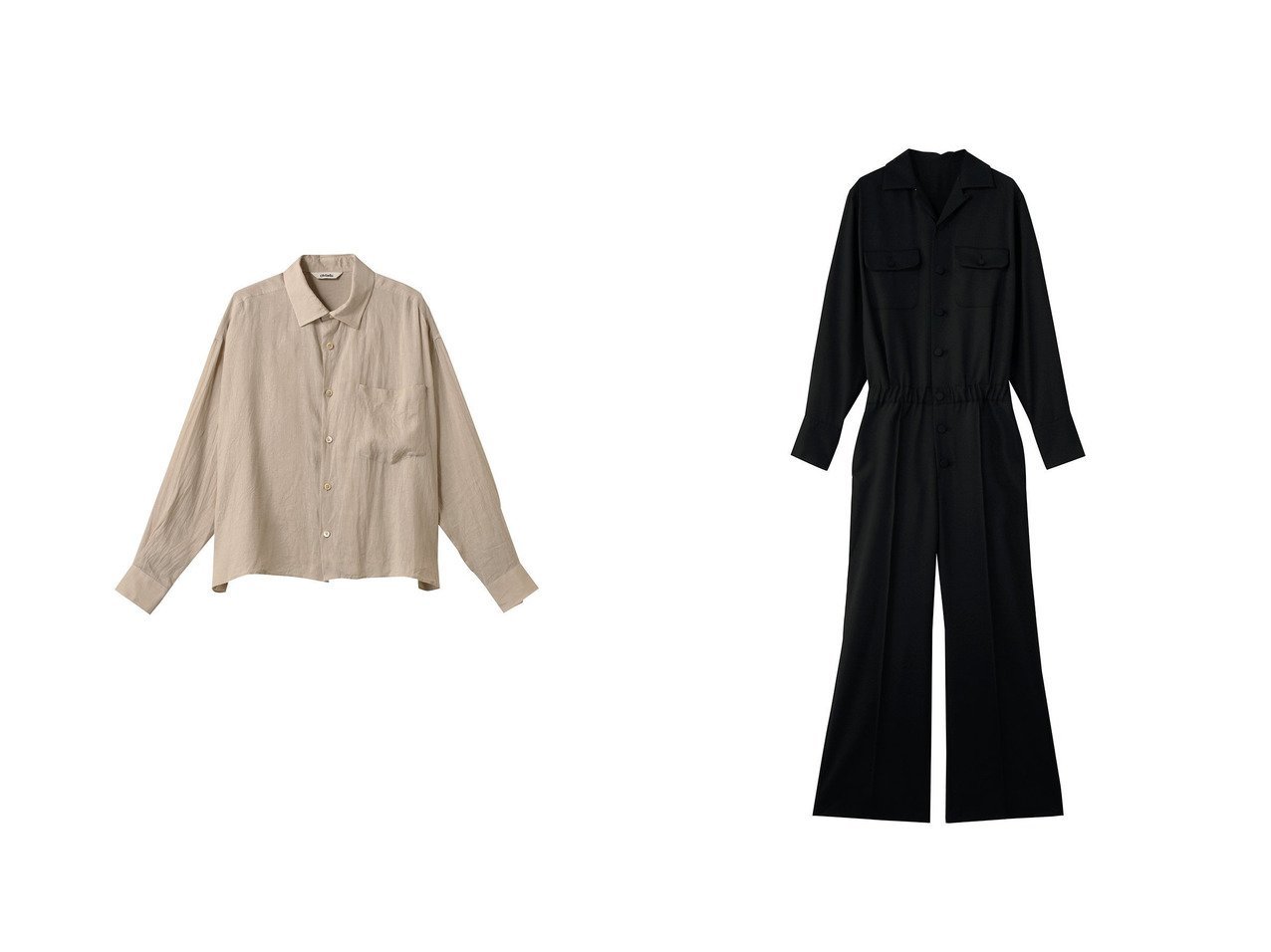 リネン素材のバギーシャツとワントーンのジャンプスーツで楽しむ抜け感とシックな装い オブラダ(Oblada)の通販 おすすめ人気トレンドファッション通販アイテム インテリア・キッズ・メンズ・レディースファッション・服の通販 founy(ファニー) 　ファッション　Fashion　レディースファッション　Fashion for Women　トップス・カットソー　Cut & Sew Tops　シャツ・ブラウス・オフィスカジュアル　Elegant Blouses & Button-Ups　パンツ　Pants & Trousers　スリーブ　Sleeve, Long Sleeve / Short Sleeve　トレンド　Trend, Trending Now　ボトム　Bottoms, Lower Wear　ロング　Long, Long-Length　エレガント 上品　Elegant　夏　Summer　定番　Standard, Basic Item　新作・新入荷　New Arrivals / New In　春　Spring　S/S・春夏　SS, Spring/Summer, Warm Season　シューズ　Shoes, Footwear　スーツ　Suit, Formalwear　フレア　Flare, Flared　ベージュ系　Beige　ブラック系　Black　|ID:crp329100000227181