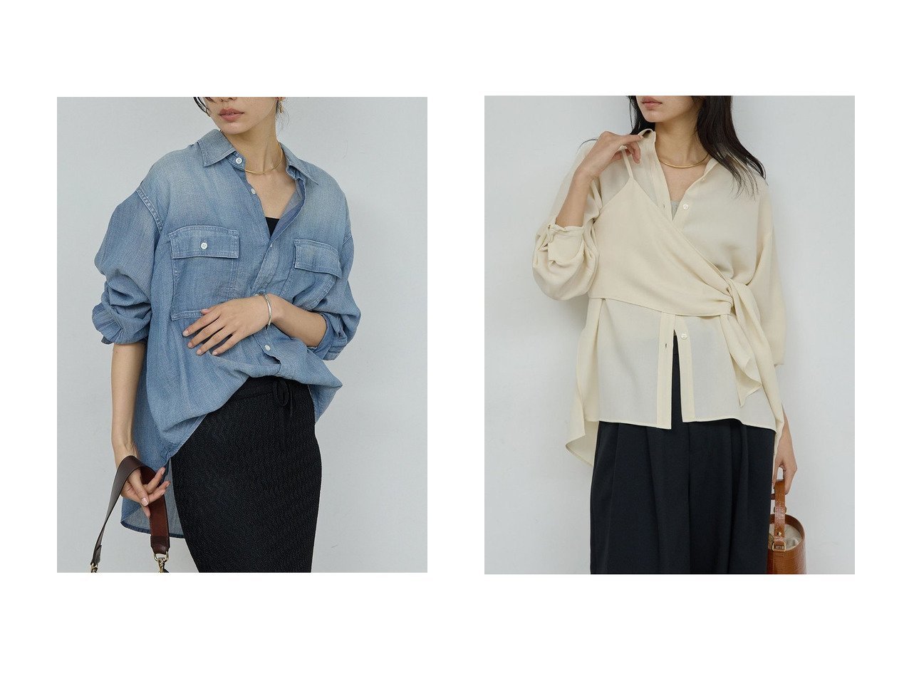 【GALLARDAGALANTE/ガリャルダガランテ】のシアーデニムシャツ&ワンショルレイヤードシャツ おすすめ人気トレンドファッション通販アイテム インテリア・キッズ・メンズ・レディースファッション・服の通販 founy(ファニー) 　ファッション　Fashion　レディースファッション　Fashion for Women　トップス・カットソー　Cut & Sew Tops　シャツ・ブラウス・オフィスカジュアル　Elegant Blouses & Button-Ups　ウォッシュ　Washed Finish　スリーブ　Sleeve, Long Sleeve / Short Sleeve　セットアップ　Set-Up, Coordinated Outfit　ロング　Long, Long-Length　新作・新入荷　New Arrivals / New In　ブルー系　Blue　ベージュ系　Beige　イエロー系　Yellow　ブラック系　Black　|ID:crp329100000227190