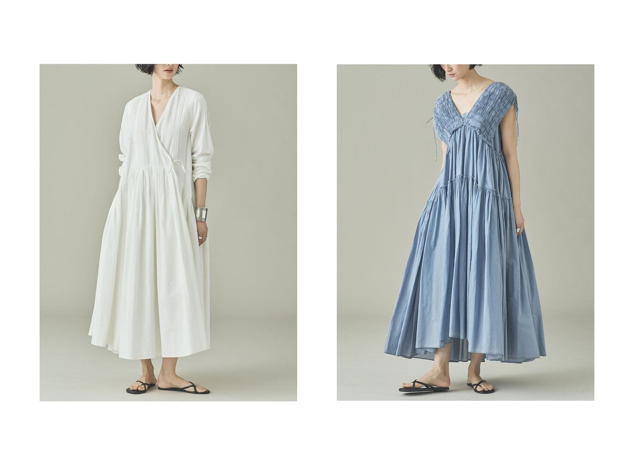 【Curensology/カレンソロジー】のサッカーカシュクールワンピース&ハンドスモッキングワンピース おすすめ人気トレンドファッション通販アイテム インテリア・キッズ・メンズ・レディースファッション・服の通販 founy(ファニー) 　ファッション　Fashion　レディースファッション　Fashion for Women　ワンピース　Dresses　チュニック　Tunic Tops & Dresses　おすすめ　Recommended / Our Picks　ガウン　Gown, Robe　サッカー　Seersucker, Summer Fabric　サンダル　Sandals, Summer Shoes　タンブラー　Tumbler, Travel Mug　チュニック　Tunic, Long Top　ビーチ　Beach, Seaside　ロング　Long, Long-Length　夏　Summer　新作・新入荷　New Arrivals / New In　ホワイト系　White　ブルー系　Blue　|ID:crp329100000227208