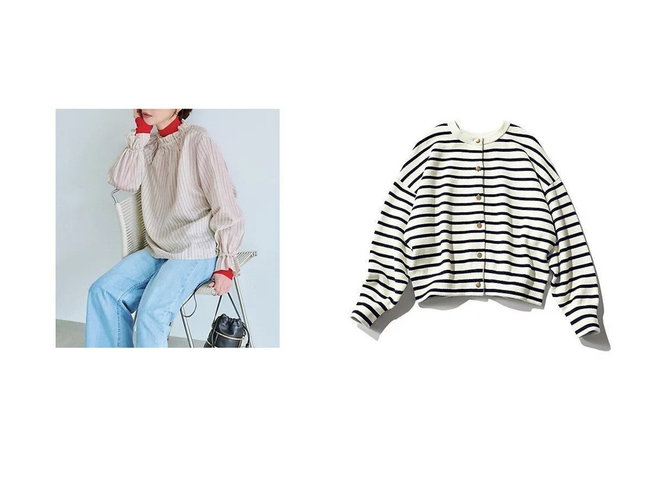 コットンカシミヤの2WAYニットとフリル衿が映えるシアーブラウスで楽しむ上品なスタイル トゥエルブクローゼット(12closet)の通販 おすすめ人気トレンドファッション通販アイテム インテリア・キッズ・メンズ・レディースファッション・服の通販 founy(ファニー) 　ファッション　Fashion　レディースファッション　Fashion for Women　トップス・カットソー　Cut & Sew Tops　シャツ・ブラウス・オフィスカジュアル　Elegant Blouses & Button-Ups　ニット　Knit Tops & Sweaters　インナー　Innerwear　スタンド　Stand Collar, Upright Stand　フリル　Frill, Ruffle　ワッシャー　Washer, Crinkled Finish　春　Spring　洗える　Machine Washable　ビジネス 仕事 通勤　Business / Work / Commuting　コラボ　Collaboration, Collab　シルバー　Silver, Metallic Silver　ジャカード／ジャガード　Jacquard, Woven Pattern　スウェット / スエット　Sweatshirt, Sweatwear　ダブル　Double, Double-Breasted　ボーダー　Border, Stripe　メタル　Metal, Metal Parts　ホワイト系　White　ブルー系　Blue　ベージュ系　Beige　オレンジ系　Orange　グレー系　Gray　|ID:crp329100000227216