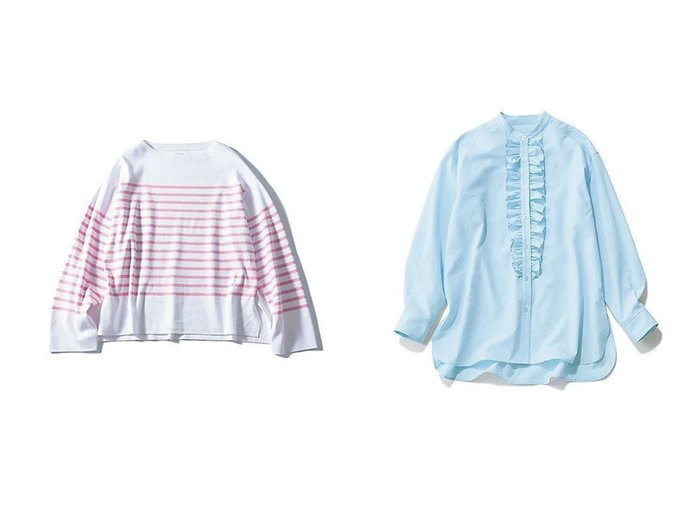 【12closet/トゥエルブクローゼット】の【洗える】ボートネックボーダーニット&【福田麻琴さんコラボ】【洗える】【接触冷感】フロントフリルブラウス おすすめ人気トレンドファッション通販アイテム 人気、トレンドファッション・服の通販 founy(ファニー) ファッションモデル・俳優・女優 Models 女性 Women 福田麻琴 Fukuda Makoto ファッション Fashion レディースファッション Fashion for Women トップス・カットソー Cut & Sew Tops ニット Knit Tops & Sweaters シャツ・ブラウス・オフィスカジュアル Elegant Blouses & Button-Ups おすすめ Recommended / Our Picks イエロー Yellow カットソー Cut and Sewn Top スリット Slit, Slit Detail ボーダー Border, Stripe ワイド Wide, Wide Fit 定番 Standard, Basic Item 春 Spring 洗える Machine Washable |ID:crp329100000227221