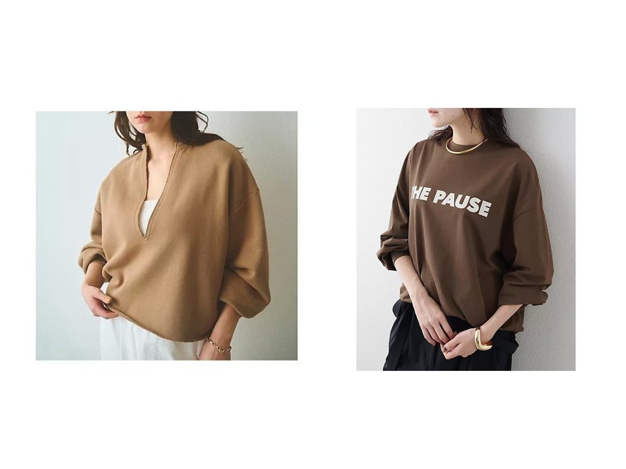 【Whim Gazette/ウィムガゼット】の【THE PAUSE】THE PAUSEロングスリーブTシャツ&スウェットVネックプルオーバー2 おすすめ人気トレンドファッション通販アイテム インテリア・キッズ・メンズ・レディースファッション・服の通販 founy(ファニー) 　ファッション　Fashion　レディースファッション　Fashion for Women　トップス・カットソー　Cut & Sew Tops　レディースパーカー・カジュアルフーディー　Casual Hoodies & Sweatshirts　カジュアルプルオーバー・ニットトップス　Pullovers & Knit Tops / Casual Pullovers　スウェット・クルーネックトップス　Sweatshirts & Crewnecks / Relaxed Fit Sweat Tops　Vネックトップス　V-Neck Tops / V-Cut Neckline Shirts　シャツ・ブラウス・オフィスカジュアル　Elegant Blouses & Button-Ups　ロングTシャツ・Tシャツ　Longline T-Shirts & Tees　おすすめ　Recommended / Our Picks　キャミソール　Camisole, Spaghetti Strap Top　クロップド　Cropped, Short Length　スウェット / スエット　Sweatshirt, Sweatwear　定番　Standard, Basic Item　ヴィンテージ　Vintage Style　カットソー　Cut and Sewn Top　グラデーション　Gradient, Ombre　シンプル　Simple, Minimal　スタイリッシュ　Stylish, Fashionable　スリーブ　Sleeve, Long Sleeve / Short Sleeve　バランス　Balance, Style Balance　ベーシック　Basic, Essential　モノトーン　Monotone, Black and White　ルーズ　Loose, Oversized　ロング　Long, Long-Length　ワーク　Workwear, Utility Style　ホワイト系　White　ベージュ系　Beige　グレー系　Gray　ブラック系　Black　ブラウン系　Brown　レッド系　Red　|ID:crp329100000227232