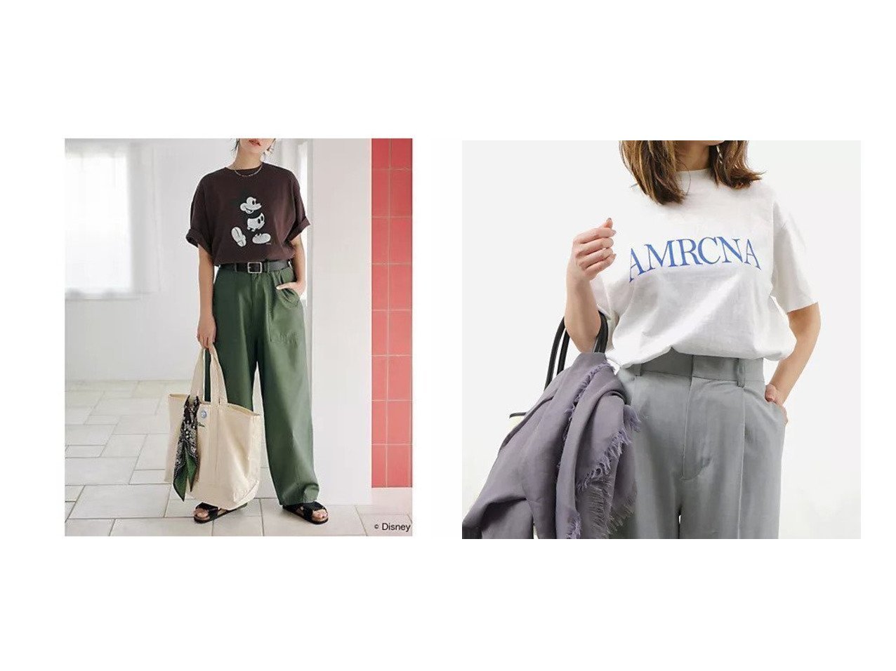 【Americana/アメリカーナ】のラフィー丸胴 ロゴプリントT&【LEEマルシェ20th別注】【洗える】Mickey Print TEE(バッヂ付) おすすめ人気トレンドファッション通販アイテム インテリア・キッズ・メンズ・レディースファッション・服の通販 founy(ファニー) 　ファッション　Fashion　レディースファッション　Fashion for Women　ショルダー　Shoulder, Shoulder Strap　スリット　Slit, Slit Detail　ドロップ　Drop Shoulder, Dropped Style　プリント　Print, Printed Pattern　別注　Limited Edition, Custom Order　洗える　Machine Washable　ブラウン系　Brown　ベージュ系　Beige　ホワイト系　White　|ID:crp329100000227234