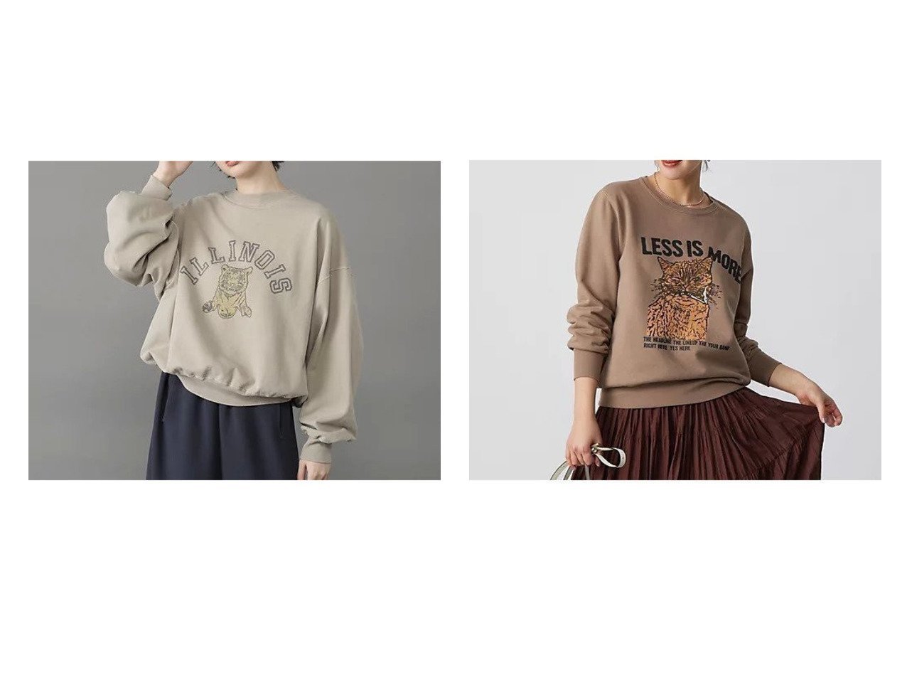 【REMI RELIEF/レミレリーフ】の【HPS別注】HARD SP加工スエット(LESS IS MORE C)&【HPS別注】SP加工スーピマ裏毛クルー(ILLINOIS) おすすめ人気トレンドファッション通販アイテム インテリア・キッズ・メンズ・レディースファッション・服の通販 founy(ファニー) 　ファッション　Fashion　レディースファッション　Fashion for Women　スウェット / スエット　Sweatshirt, Sweatwear　スーピマ　Supima, Premium Cotton　セットアップ　Set-Up, Coordinated Outfit　プリント　Print, Printed Pattern　別注　Limited Edition, Custom Order　旅行　Travel　洗える　Machine Washable　スペシャル　Special, Limited Edition　人気　Popular, Best Seller　猫　Cat, Kitty　ロング　Long, Long-Length　グレー系　Gray　ベージュ系　Beige　ブルー系　Blue　|ID:crp329100000227237