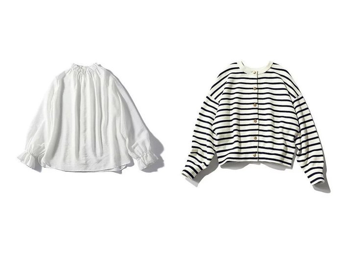 上質素材と華やかなディテールで魅せる洗練トップス【12closet(トゥエルブクローゼット)】の通販 おすすめ人気トレンドファッション通販アイテム 人気、トレンドファッション・服の通販 founy(ファニー) ファッション Fashion レディースファッション Fashion for Women トップス・カットソー Cut & Sew Tops シャツ・ブラウス・オフィスカジュアル Elegant Blouses & Button-Ups ニット Knit Tops & Sweaters インナー Innerwear スタンド Stand Collar, Upright Stand フリル Frill, Ruffle ワッシャー Washer, Crinkled Finish 春 Spring 洗える Machine Washable ビジネス 仕事 通勤 Business / Work / Commuting コラボ Collaboration, Collab シルバー Silver, Metallic Silver ジャカード/ジャガード Jacquard, Woven Pattern スウェット / スエット Sweatshirt, Sweatwear ダブル Double, Double-Breasted ボーダー Border, Stripe メタル Metal, Metal Parts |ID:crp329100000227268