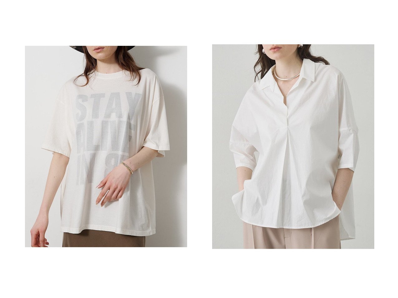 【Drawing Numbers】スキッパーシャツと【KATHARINE HAMNETT】別注ロゴTで楽しむ清涼感とニュアンスのある着こなし KATHARINE HAMNETT(キャサリンハムネット)の通販 おすすめ人気トレンドファッション通販アイテム インテリア・キッズ・メンズ・レディースファッション・服の通販 founy(ファニー) 　ファッション　Fashion　レディースファッション　Fashion for Women　トップス・カットソー　Cut & Sew Tops　シャツ・ブラウス・オフィスカジュアル　Elegant Blouses & Button-Ups　ロングTシャツ・Tシャツ　Longline T-Shirts & Tees　カットソー・ベーシックTシャツ　Cut-and-Sewn Tops / Stretch Tees & Basics　オーガニック　Organic Cotton　ショート　Short, Short Length　スタンダード　Standard, Basic　スペシャル　Special, Limited Edition　スリーブ　Sleeve, Long Sleeve / Short Sleeve　なめらか　Smooth, Silky Texture　バランス　Balance, Style Balance　プリント　Print, Printed Pattern　別注　Limited Edition, Custom Order　新作・新入荷　New Arrivals / New In　ホワイト系　White　ベージュ系　Beige　|ID:crp329100000227279