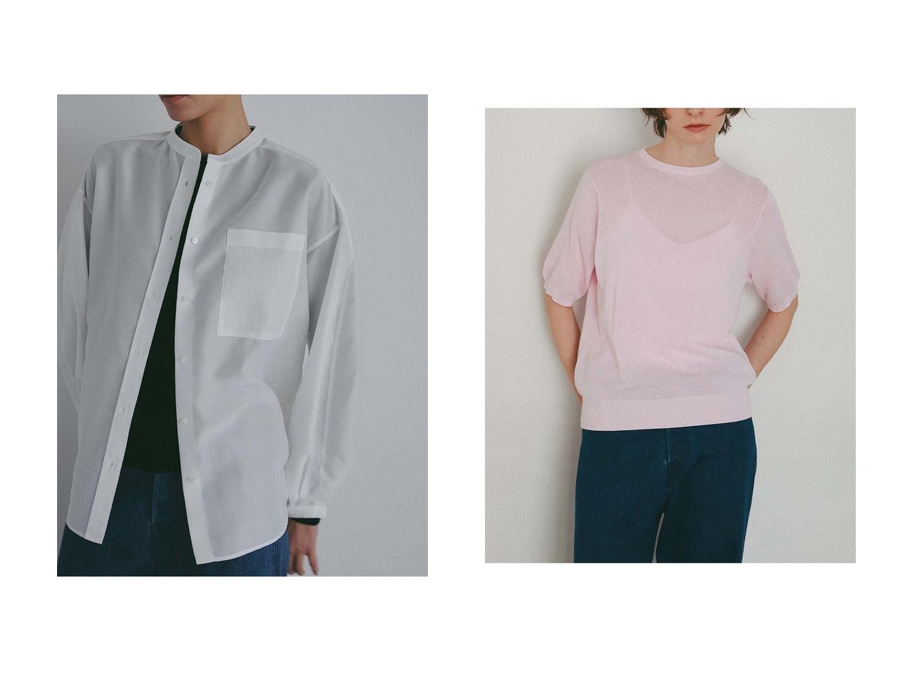 ハーフスリーブニットとオーガンジーシャツで楽しむ軽やかで洗練されたスタイリング HER.(ハー)の通販 おすすめ人気トレンドファッション通販アイテム インテリア・キッズ・メンズ・レディースファッション・服の通販 founy(ファニー) 　ファッション　Fashion　レディースファッション　Fashion for Women　トップス・カットソー　Cut & Sew Tops　シャツ・ブラウス・オフィスカジュアル　Elegant Blouses & Button-Ups　ニット　Knit Tops & Sweaters　カジュアルプルオーバー・ニットトップス　Pullovers & Knit Tops / Casual Pullovers　おすすめ　Recommended / Our Picks　オーガンジー　Organza Fabric　サテン　Satin, Glossy Fabric　シンプル　Simple, Minimal　スリーブ　Sleeve, Long Sleeve / Short Sleeve　セットアップ　Set-Up, Coordinated Outfit　リラックス　Relax, Relaxed Fit　ロング　Long, Long-Length　夏　Summer　定番　Standard, Basic Item　新作・新入荷　New Arrivals / New In　ホワイト系　White　レッド系　Red　|ID:crp329100000227300