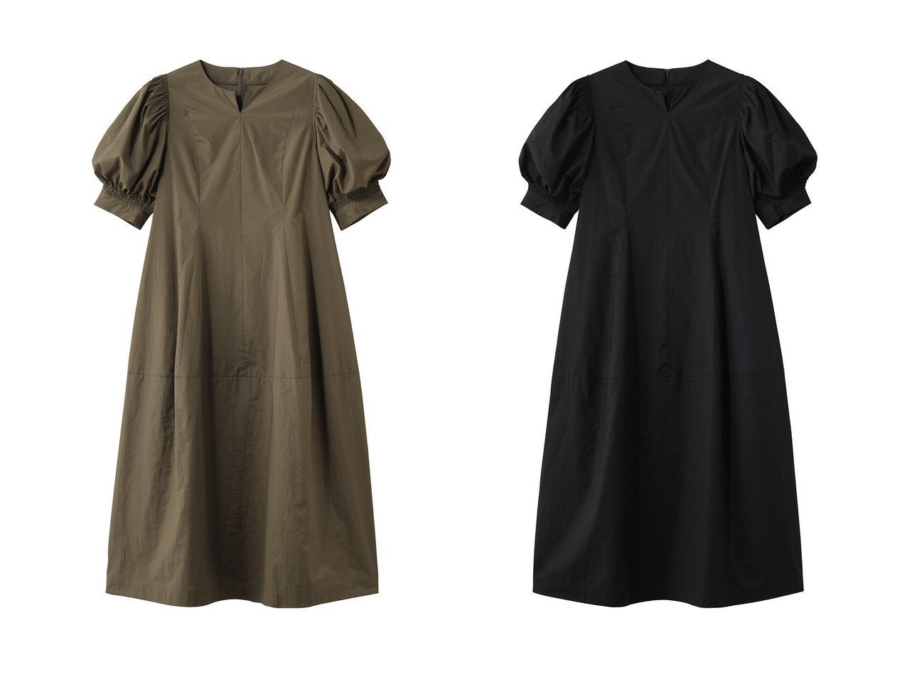 パフスリーブワンピースで楽しむ軽やかで上品な春夏スタイル LANVIN en Bleu(ランバン オン ブルー)の通販 おすすめ人気トレンドファッション通販アイテム インテリア・キッズ・メンズ・レディースファッション・服の通販 founy(ファニー) 　ファッション　Fashion　レディースファッション　Fashion for Women　ワンピース　Dresses　チュニック　Tunic Tops & Dresses　スリーブ　Sleeve, Long Sleeve / Short Sleeve　タイプライター　Typewriter Fabric, Crisp Cotton　チュニック　Tunic, Long Top　フェミニン　Feminine, Girly　ロング　Long, Long-Length　夏　Summer　新作・新入荷　New Arrivals / New In　春　Spring　S/S・春夏　SS, Spring/Summer, Warm Season　グリーン系　Green　ブラック系　Black　|ID:crp329100000227312