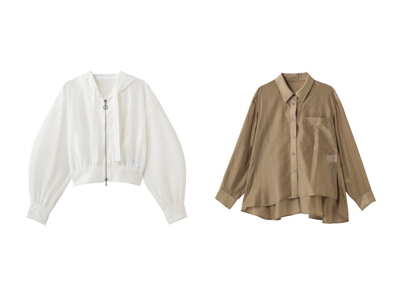 シアーシャツとサテンフーディーで楽しむ軽やかでモダンなスタイリング LANVIN en Bleu(ランバン オン ブルー)の通販 おすすめ人気トレンドファッション通販アイテム インテリア・キッズ・メンズ・レディースファッション・服の通販 founy(ファニー) 　ファッション　Fashion　レディースファッション　Fashion for Women　トップス・カットソー　Cut & Sew Tops　シャツ・ブラウス・オフィスカジュアル　Elegant Blouses & Button-Ups　レディースパーカー・カジュアルフーディー　Casual Hoodies & Sweatshirts　ロングTシャツ・Tシャツ　Longline T-Shirts & Tees　スウェット・クルーネックトップス　Sweatshirts & Crewnecks / Relaxed Fit Sweat Tops　カットソー・ベーシックTシャツ　Cut-and-Sewn Tops / Stretch Tees & Basics　クロップド　Cropped, Short Length　サテン　Satin, Glossy Fabric　シアー　Sheer, See-Through　スポーティ　Sporty, Casual Athletic　スリーブ　Sleeve, Long Sleeve / Short Sleeve　ロング　Long, Long-Length　夏　Summer　新作・新入荷　New Arrivals / New In　春　Spring　S/S・春夏　SS, Spring/Summer, Warm Season　アシンメトリー　Asymmetrical Style　エレガント 上品　Elegant　スラックス　Slacks, Dress Pants　デニム　Denim, Jeans Material　フレア　Flare, Flared　ブラウン系　Brown　ブラック系　Black　|ID:crp329100000227314