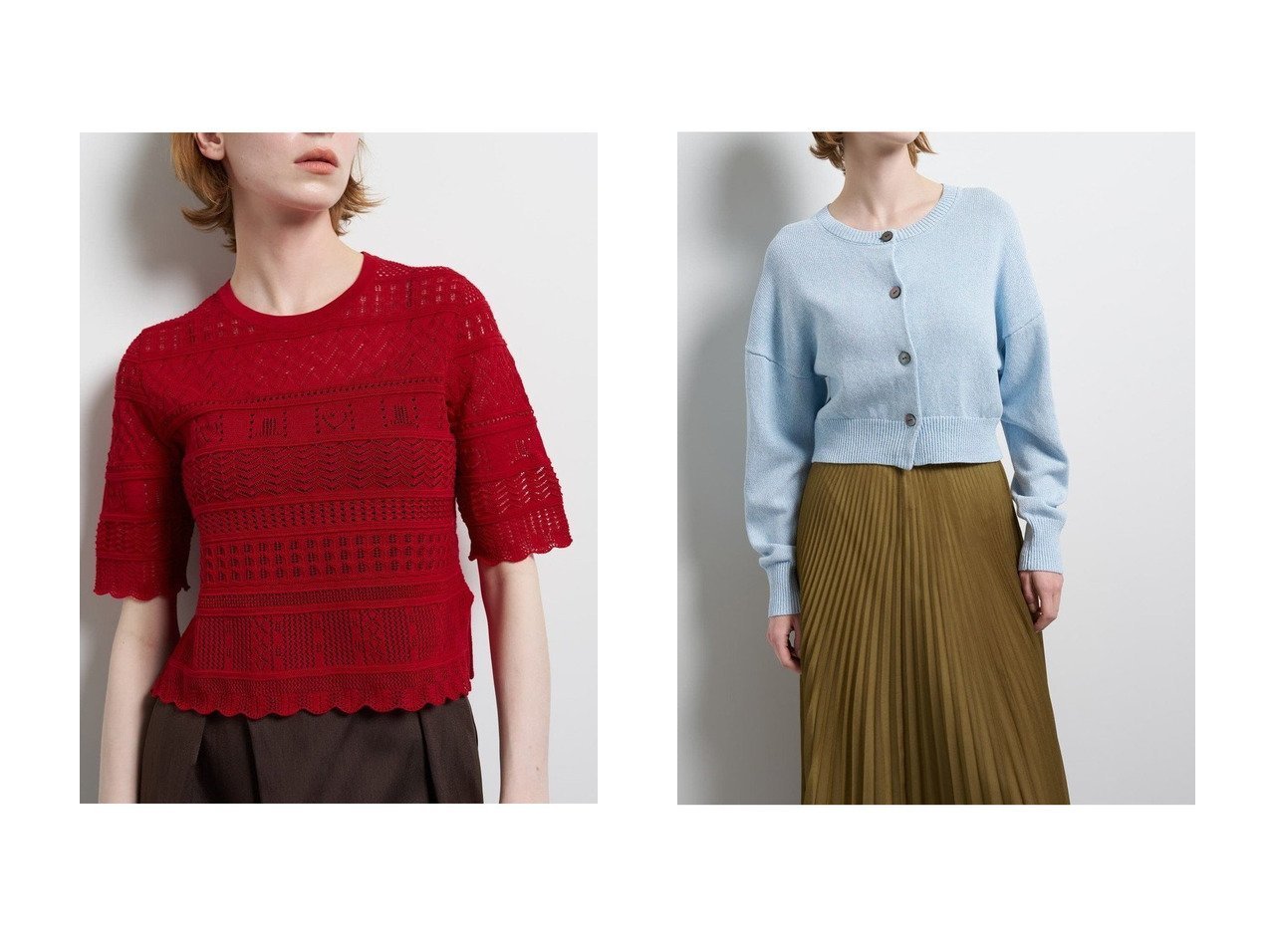 メランジカーディガンとレースニットで楽しむ軽やかで上品なスタイリング LANVIN en Bleu(ランバン オン ブルー)の通販 おすすめ人気トレンドファッション通販アイテム インテリア・キッズ・メンズ・レディースファッション・服の通販 founy(ファニー) 　ファッション　Fashion　レディースファッション　Fashion for Women　トップス・カットソー　Cut & Sew Tops　ニット　Knit Tops & Sweaters　カジュアルプルオーバー・ニットトップス　Pullovers & Knit Tops / Casual Pullovers　カーディガン・羽織り　Layered Style Cardigans　カーディガン　Cardigan, Knitwear　コンパクト　Compact, Small Size　バランス　Balance, Style Balance　パターン　Pattern, Design Print　レース　Lace, Lace Fabric　エレガント 上品　Elegant　新作・新入荷　New Arrivals / New In　ファブリック　Fabric, Textile　ペーパー　Paper, Kraft Paper　ボトム　Bottoms, Lower Wear　ワイド　Wide, Wide Fit　夏　Summer　春　Spring　S/S・春夏　SS, Spring/Summer, Warm Season　オレンジ系　Orange　ブラック系　Black　ブルー系　Blue　グリーン系　Green　パープル系　Purple　|ID:crp329100000227315