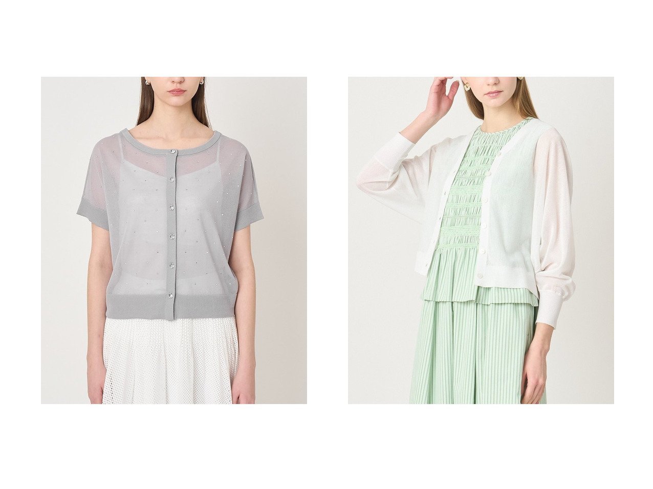 シアーカーディガンとビジュードットトップスで楽しむ軽やかで上品なスタイリング ANAYI(アナイ)の通販 おすすめ人気トレンドファッション通販アイテム インテリア・キッズ・メンズ・レディースファッション・服の通販 founy(ファニー) 　ファッション　Fashion　レディースファッション　Fashion for Women　トップス・カットソー　Cut & Sew Tops　ニット　Knit Tops & Sweaters　カーディガン・羽織り　Layered Style Cardigans　カジュアルプルオーバー・ニットトップス　Pullovers & Knit Tops / Casual Pullovers　インナー　Innerwear　エアリー　Airy Texture　カッティング　Cutting Detail　カーディガン　Cardigan, Knitwear　キャミソール　Camisole, Spaghetti Strap Top　グラス　Glass, Eyewear　コンパクト　Compact, Small Size　シアー　Sheer, See-Through　タンク　Tank Top, Sleeveless Top　ドロップ　Drop Shoulder, Dropped Style　ビジュー　Bijou, Jewel-like Accent　ラップ　Wrap, Wrap Design　おすすめ　Recommended / Our Picks　エレガント 上品　Elegant　新作・新入荷　New Arrivals / New In　ホワイト系　White　ベージュ系　Beige　ブルー系　Blue　グレー系　Gray　レッド系　Red　グリーン系　Green　ブラック系　Black　|ID:crp329100000227318