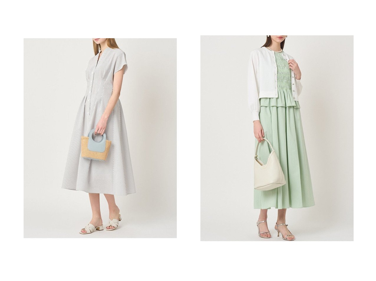 ストライプワンピースで楽しむ軽やかで上品な季節のスタイリング ANAYI(アナイ)の通販 おすすめ人気トレンドファッション通販アイテム インテリア・キッズ・メンズ・レディースファッション・服の通販 founy(ファニー) 　ファッション　Fashion　レディースファッション　Fashion for Women　ワンピース　Dresses　チュニック　Tunic Tops & Dresses　サッカー　Seersucker, Summer Fabric　スキッパー　Skipper, Open Collar　ストライプ　Stripe, Striped Pattern　ストレッチ　Stretch, Stretchy Fabric　スリーブ　Sleeve, Long Sleeve / Short Sleeve　チュニック　Tunic, Long Top　ハーフ　Half, Half-Length　フレア　Flare, Flared　ペチコート　Petticoat, Underskirt　リラックス　Relax, Relaxed Fit　ロング　Long, Long-Length　新作・新入荷　New Arrivals / New In　無地　Plain, Solid Color　エレガント 上品　Elegant　スモッキング　Smocking, Gathered Stitching　フェミニン　Feminine, Girly　ペプラム　Peplum, Flared Hem　春　Spring　ホワイト系　White　ベージュ系　Beige　ブルー系　Blue　グレー系　Gray　グリーン系　Green　|ID:crp329100000227320