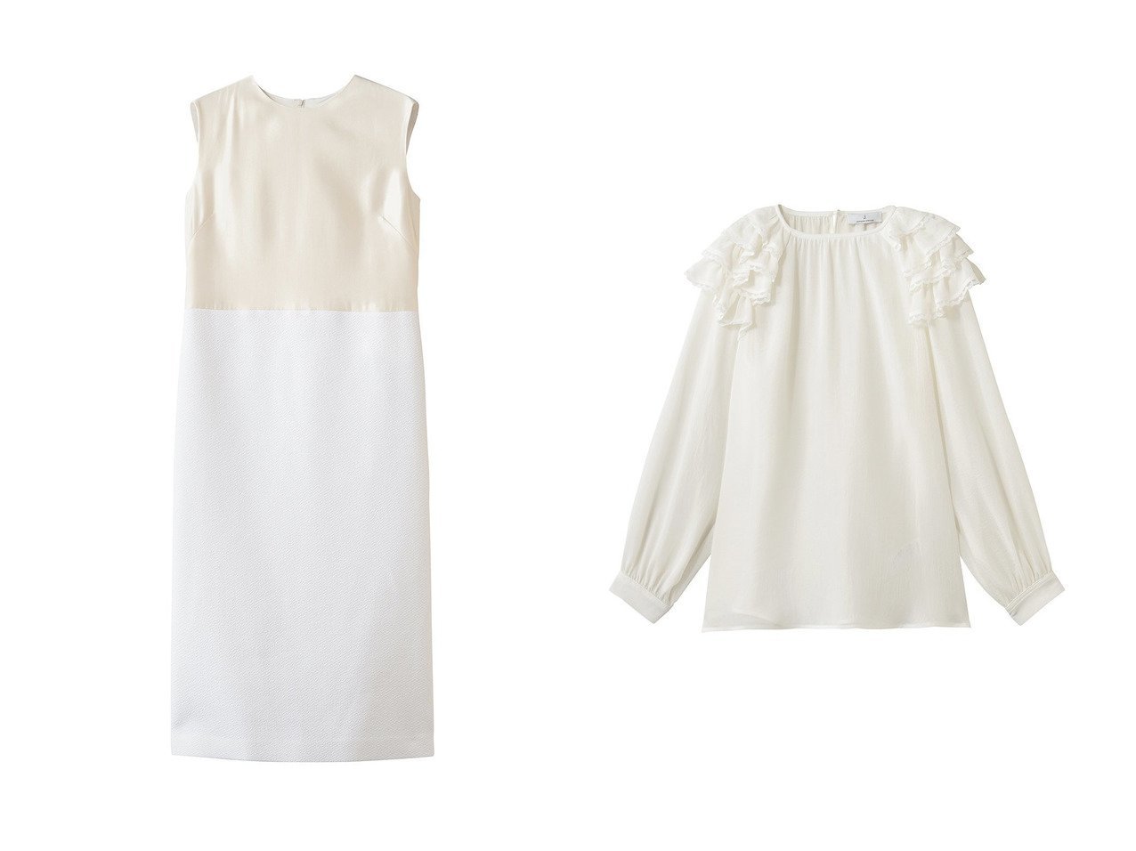 異素材ワンピースとフリルブラウスで楽しむ上品で華やかなスタイリング j.(ジェイドット)の通販 おすすめ人気トレンドファッション通販アイテム インテリア・キッズ・メンズ・レディースファッション・服の通販 founy(ファニー) 　ファッション　Fashion　レディースファッション　Fashion for Women　ワンピース　Dresses　チュニック　Tunic Tops & Dresses　トップス・カットソー　Cut & Sew Tops　シャツ・ブラウス・オフィスカジュアル　Elegant Blouses & Button-Ups　ジャケット　Jacket, Outerwear　ジュエリー　Jewelry, Accessories　スリット　Slit, Slit Detail　チュニック　Tunic, Long Top　ツイード　Twill, Twill Weave　ボトム　Bottoms, Lower Wear　リュクス　Luxury, Elegant, High-End, Chic　ロング　Long, Long-Length　新作・新入荷　New Arrivals / New In　ホワイト系　White　ブラック系　Black　|ID:crp329100000227328