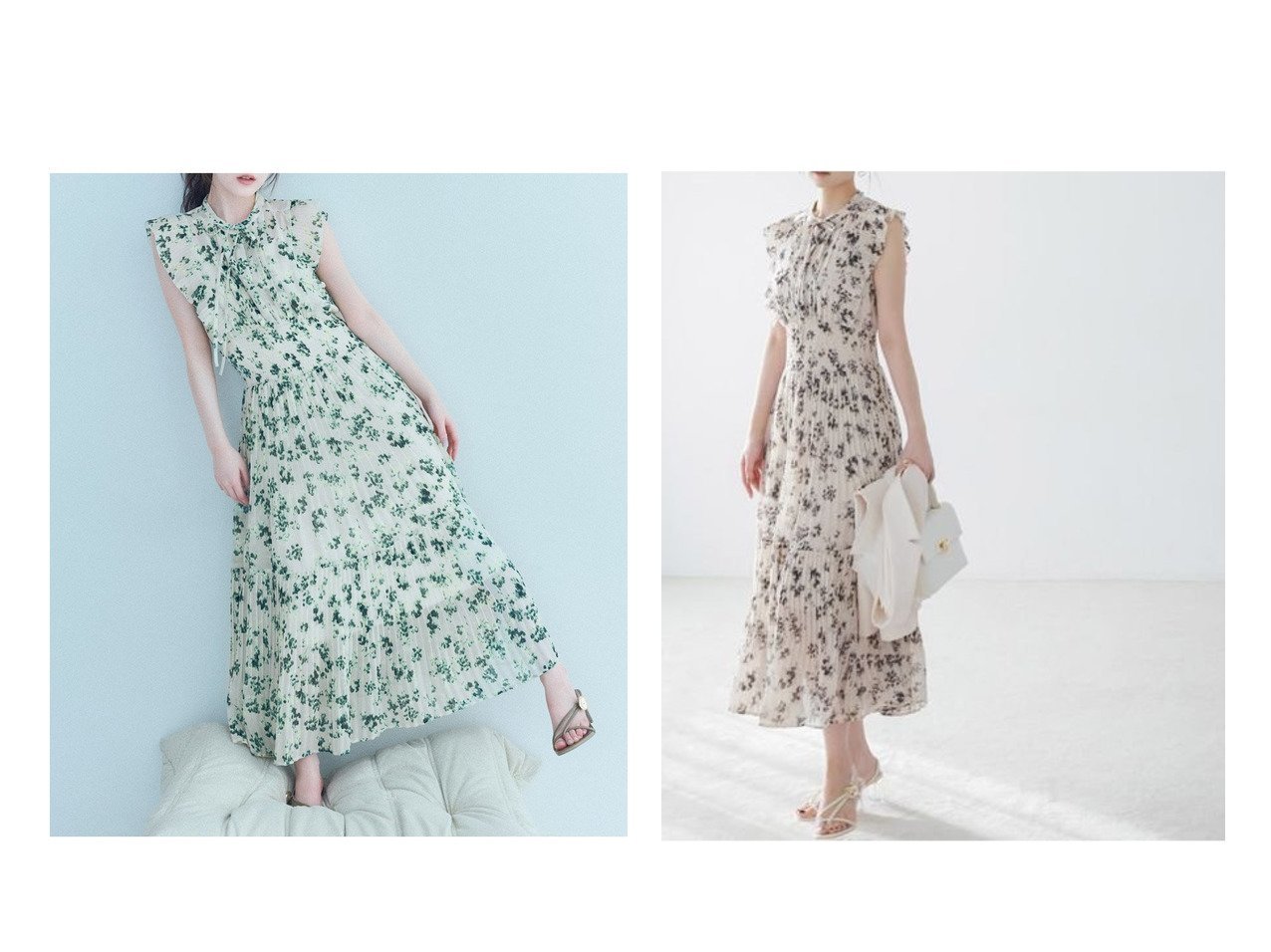 【フリルとプリーツで華やぐサステナブルワンピース】SNIDEL(スナイデル)の通販 おすすめ人気トレンドファッション通販アイテム インテリア・キッズ・メンズ・レディースファッション・服の通販 founy(ファニー) 　ファッション　Fashion　レディースファッション　Fashion for Women　ワンピース　Dresses　インナー　Innerwear　今季　This Season, Current Season　シャーリング　Shirring, Ruched　スマート　Smart, Elegant　セットアップ　Set-Up, Coordinated Outfit　定番　Standard, Basic Item　人気　Popular, Best Seller　フリル　Frill, Ruffle　フロント　Front, Front Design　プリント　Print, Printed Pattern　プリーツ　Pleats, Pleated　リボン　Ribbon, Bow　楽ちん　Easy Fit, Comfortable　おすすめ　Recommended / Our Picks　エレガント 上品　Elegant　|ID:crp329100000227391