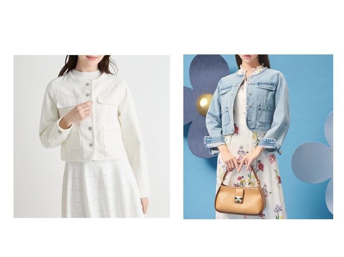 【ビジューボタンが映えるノーカラーデニムジャケット】CELFORD(セルフォード)の通販 おすすめ人気トレンドファッション通販アイテム インテリア・キッズ・メンズ・レディースファッション・服の通販 founy(ファニー) https://founy.com/ ファッション Fashion レディースファッション Fashion for Women アウター Coat / Outerwear Collection レディースジャケット・軽アウター Jackets デニムジャケット / カジュアルアウター Denim Jackets おすすめ Recommended / Our Picks カーディガン Cardigan, Knitwear コンパクト Compact, Small Size ジャケット Jacket, Outerwear ストレート Straight, Straight Cut スマート Smart, Elegant デニム Denim, Jeans Material バランス Balance, Style Balance フロント Front, Front Design |ID:crp329100000227395