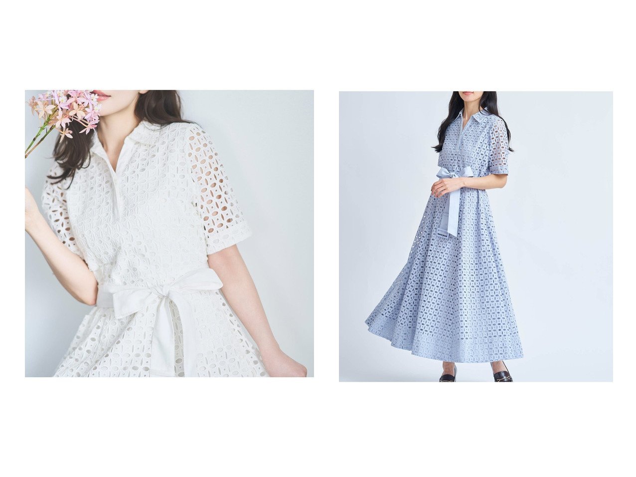 【コットンレースとフレアシルエットで華やぐシャツワンピース】Noela(ノエラ)の通販 おすすめ人気トレンドファッション通販アイテム インテリア・キッズ・メンズ・レディースファッション・服の通販 founy(ファニー) 　ファッション　Fashion　レディースファッション　Fashion for Women　ワンピース　Dresses　シャツワンピース / 1枚で着映えコーデ　Shirt Dresses　春　Spring　ストレート　Straight, Straight Cut　フレア　Flare, Flared　ポケット　Pocket, Pocket Detail　レース　Lace, Lace Fabric　S/S・春夏　SS, Spring/Summer, Warm Season　おすすめ　Recommended / Our Picks　夏　Summer　ホワイト系　White　ブルー系　Blue　|ID:crp329100000227398