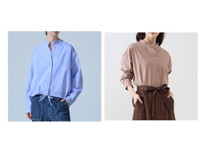 【裾ドロストでシルエットを楽しむ綿麻バンドカラーシャツ】MELROSE claire(メルローズ クレール)の通販 おすすめ人気トレンドファッション通販アイテム 人気、トレンドファッション・服の通販 founy(ファニー) ファッション Fashion レディースファッション Fashion for Women トップス・カットソー Cut & Sew Tops シャツ・ブラウス・オフィスカジュアル Elegant Blouses & Button-Ups スマート Smart, Elegant メンズ Men's, Menswear エレガント 上品 Elegant 別注 Limited Edition, Custom Order 羽織 Haori, Light Jacket |ID:crp329100000227403