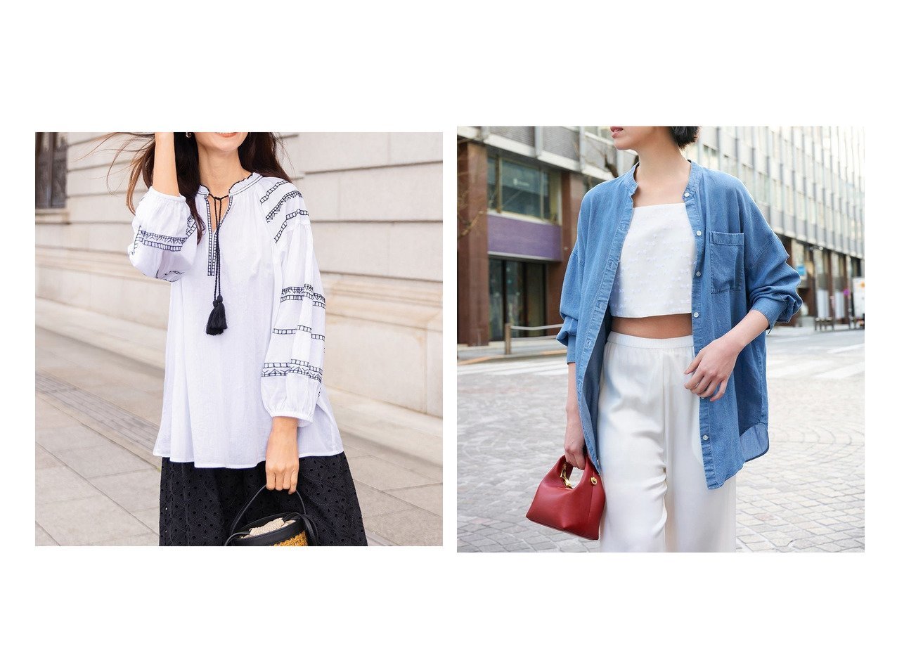 【40代50代に似合う刺繍ブラウスとデニムシャツで楽しむ軽やかで上品な大人スタイル】DoCLASSE(ドゥクラッセ)の通販 おすすめ人気トレンドファッション通販アイテム インテリア・キッズ・メンズ・レディースファッション・服の通販 founy(ファニー) 　ファッション　Fashion　レディースファッション　Fashion for Women　トップス・カットソー　Cut & Sew Tops　シャツ・ブラウス・オフィスカジュアル　Elegant Blouses & Button-Ups　新作・新入荷　New Arrivals / New In　とろみ　Fluid, Flowy Fabric　デニム　Denim, Jeans Material　ロング　Long, Long-Length　羽織　Haori, Light Jacket　モチーフ　Motif, Design Theme　人気　Popular, Best Seller　夏　Summer　ホワイト系　White　ブルー系　Blue　グリーン系　Green　|ID:crp329100000227424