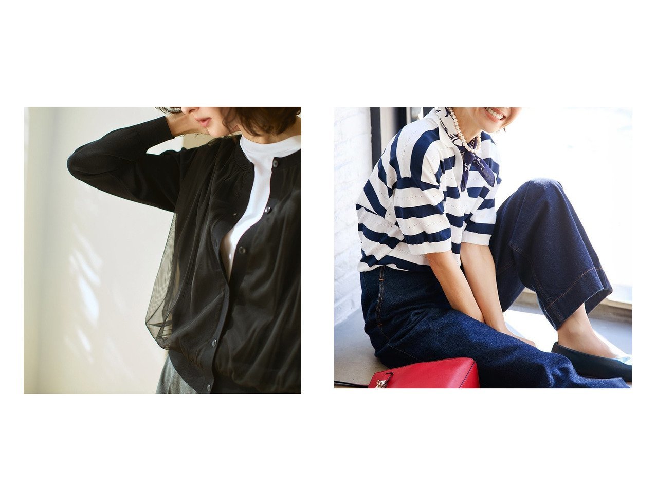 【40代50代に似合うポロニットとチュールカーディガンで叶える上品で軽やかな大人カジュアル】DoCLASSE(ドゥクラッセ)の通販 おすすめ人気トレンドファッション通販アイテム インテリア・キッズ・メンズ・レディースファッション・服の通販 founy(ファニー) 　ファッション　Fashion　レディースファッション　Fashion for Women　トップス・カットソー　Cut & Sew Tops　ニット　Knit Tops & Sweaters　カーディガン・羽織り　Layered Style Cardigans　新作・新入荷　New Arrivals / New In　インナー　Innerwear　カーディガン　Cardigan, Knitwear　チュール　Tulip, Tulip Motif　アイレット　Eyelet Lace　セーター　Sweater, Knitwear　ボーダー　Border, Stripe　エレガント 上品　Elegant　人気　Popular, Best Seller　定番　Standard, Basic Item　ブラック系　Black　ベージュ系　Beige　ホワイト系　White　ブルー系　Blue　|ID:crp329100000227433