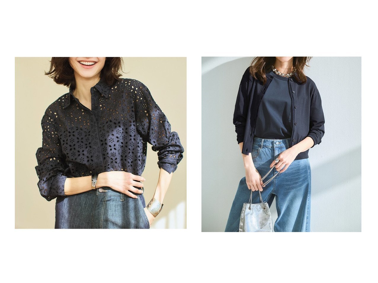 【40代、50代に似合うレースシャツとUVカーディガンで叶える軽やかで上品な大人スタイル】DoCLASSE(ドゥクラッセ)の通販 おすすめ人気トレンドファッション通販アイテム インテリア・キッズ・メンズ・レディースファッション・服の通販 founy(ファニー) 　ファッション　Fashion　レディースファッション　Fashion for Women　トップス・カットソー　Cut & Sew Tops　シャツ・ブラウス・オフィスカジュアル　Elegant Blouses & Button-Ups　ニット　Knit Tops & Sweaters　カーディガン・羽織り　Layered Style Cardigans　新作・新入荷　New Arrivals / New In　フロント　Front, Front Design　レース　Lace, Lace Fabric　ワーク　Workwear, Utility Style　夏　Summer　カーディガン　Cardigan, Knitwear　コンパクト　Compact, Small Size　ダブル　Double, Double-Breasted　バランス　Balance, Style Balance　ベーシック　Basic, Essential　ブルー系　Blue　ホワイト系　White　ベージュ系　Beige　レッド系　Red　|ID:crp329100000227445