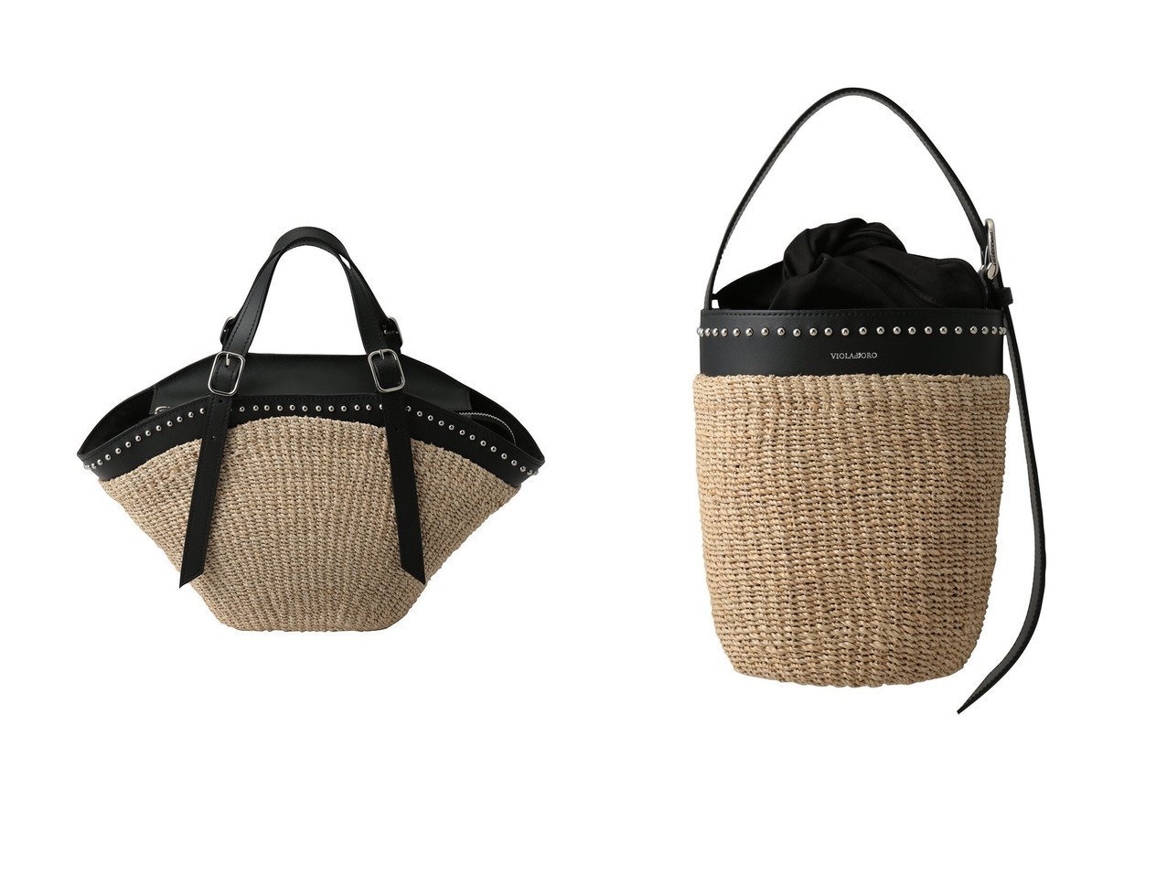 【異素材の魅力で引き立つアバカバッグが彩る春夏スタイル】VIOLAd'ORO(ヴィオラドーロ)の通販 おすすめ人気トレンドファッション通販アイテム インテリア・キッズ・メンズ・レディースファッション・服の通販 founy(ファニー) 　ファッション　Fashion　レディースファッション　Fashion for Women　バッグ　Bags　コンビ　Combo, Combination Style　スタッズ　Studs, Metal Accents　フォルム　Silhouette, Form　夏　Summer　新作・新入荷　New Arrivals / New In　春　Spring　S/S・春夏　SS, Spring/Summer, Warm Season　ブラック系　Black　|ID:crp329100000227462