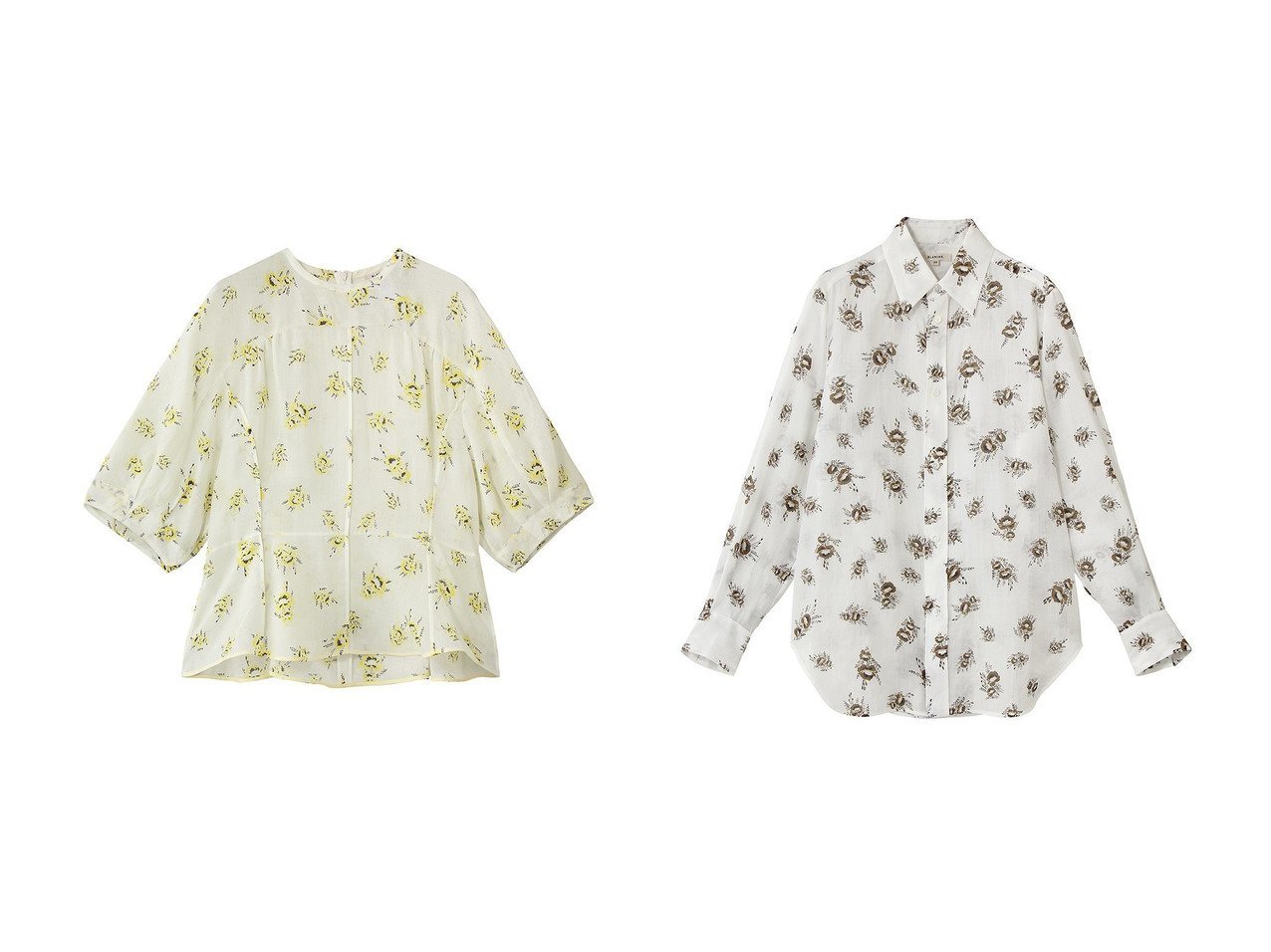 【アンティークフラワーが映える上品で華やかな春夏トップス】BLAMINK(ブラミンク)の通販 おすすめ人気トレンドファッション通販アイテム インテリア・キッズ・メンズ・レディースファッション・服の通販 founy(ファニー) 　ファッション　Fashion　レディースファッション　Fashion for Women　トップス・カットソー　Cut & Sew Tops　シャツ・ブラウス・オフィスカジュアル　Elegant Blouses & Button-Ups　花柄・フラワープリント・モチーフ　Floral Prints & Motifs / Flower Pattern Tops　アンティーク　Antique-Inspired　ショート　Short, Short Length　スリーブ　Sleeve, Long Sleeve / Short Sleeve　フラワー　Flower, Floral　ペプラム　Peplum, Flared Hem　エレガント 上品　Elegant　夏　Summer　新作・新入荷　New Arrivals / New In　春　Spring　S/S・春夏　SS, Spring/Summer, Warm Season　ブラウン系　Brown　イエロー系　Yellow　|ID:crp329100000227465