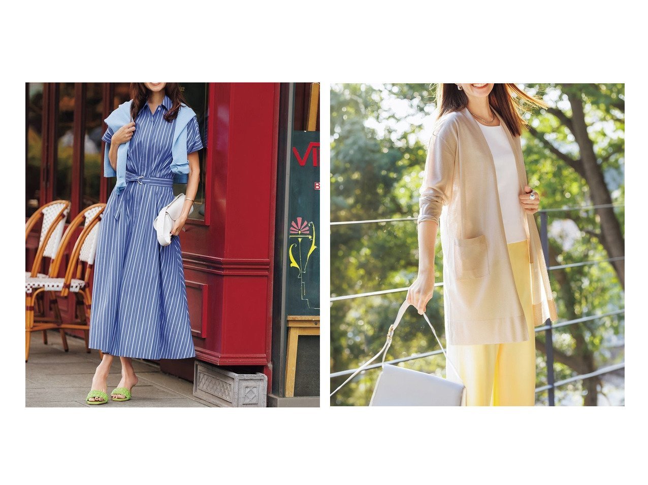 【40代50代に似合うイージーケアワンピースと透け感ニットカーデで叶える軽やかな装い】DoCLASSE(ドゥクラッセ)の通販 おすすめ人気トレンドファッション通販アイテム インテリア・キッズ・メンズ・レディースファッション・服の通販 founy(ファニー) 　ファッション　Fashion　レディースファッション　Fashion for Women　ワンピース　Dresses　シャツワンピース / 1枚で着映えコーデ　Shirt Dresses　ベルト&ウエストマーク　Belts & Waist Accessories　トップス・カットソー　Cut & Sew Tops　ニット　Knit Tops & Sweaters　カーディガン・羽織り　Layered Style Cardigans　新作・新入荷　New Arrivals / New In　フィット　Fit, Slim Fit　フレア　Flare, Flared　フレンチ　French, French Style　カーディガン　Cardigan, Knitwear　シアー　Sheer, See-Through　スペシャル　Special, Limited Edition　エレガント 上品　Elegant　人気　Popular, Best Seller　夏　Summer　ホワイト系　White　ブルー系　Blue　ブラウン系　Brown　ベージュ系　Beige　イエロー系　Yellow　レッド系　Red　ゴールド系　Gold　ブラック系　Black　|ID:crp329100000227493