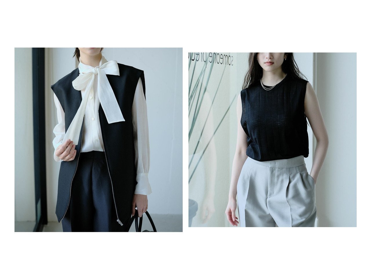 【40代50代に似合う光沢ジレと透かし編みニットで楽しむ上質なレイヤードスタイル】DoCLASSE(ドゥクラッセ)の通販 おすすめ人気トレンドファッション通販アイテム インテリア・キッズ・メンズ・レディースファッション・服の通販 founy(ファニー) 　ファッション　Fashion　レディースファッション　Fashion for Women　アウター　Coat / Outerwear Collection　レディースジャケット・軽アウター　Jackets　新作・新入荷　New Arrivals / New In　カッティング　Cutting Detail　ジップ　Zip, Zipper　ジャケット　Jacket, Outerwear　スタイリッシュ　Stylish, Fashionable　スマート　Smart, Elegant　フロント　Front, Front Design　ベスト　Vest, Waistcoat　おすすめ　Recommended / Our Picks　なめらか　Smooth, Silky Texture　アンサンブル　Ensemble Set　カーディガン　Cardigan, Knitwear　透かし　Cut-Out, Lacework　ブラック系　Black　ブルー系　Blue　グレー系　Gray　|ID:crp329100000227494