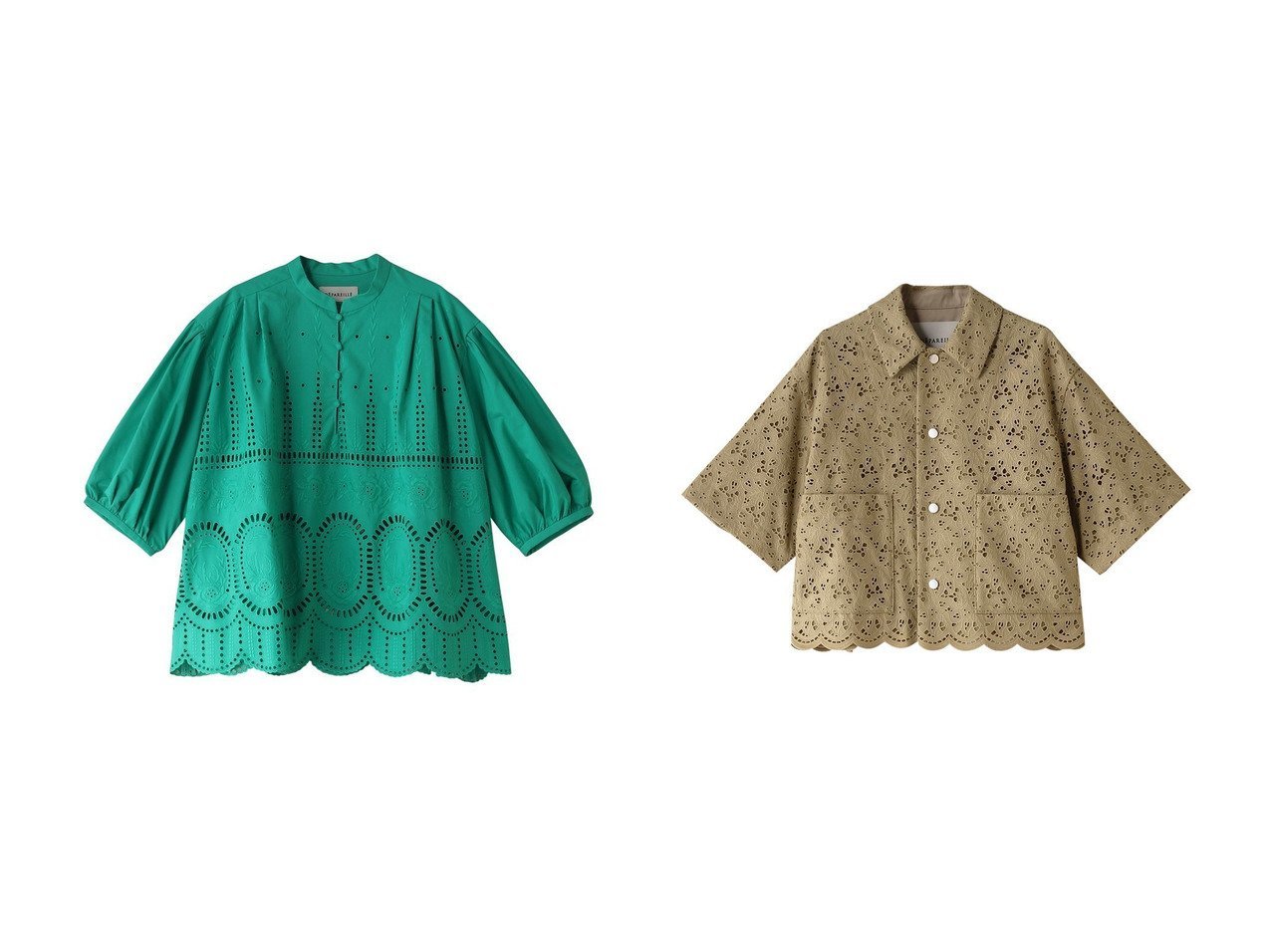 【刺しゅうが映える軽やかなブラウスとシャツで楽しむ上品な夏の装い】DEPAREILLE(デパリエ)の通販 おすすめ人気トレンドファッション通販アイテム インテリア・キッズ・メンズ・レディースファッション・服の通販 founy(ファニー) 　ファッション　Fashion　レディースファッション　Fashion for Women　トップス・カットソー　Cut & Sew Tops　シャツ・ブラウス・オフィスカジュアル　Elegant Blouses & Button-Ups　ギャザー　Gathered, Ruffled　ショート　Short, Short Length　スリーブ　Sleeve, Long Sleeve / Short Sleeve　ヘムライン　Hemline, Bottom Cut　夏　Summer　ホワイト系　White　グリーン系　Green　ブラック系　Black　|ID:crp329100000227500