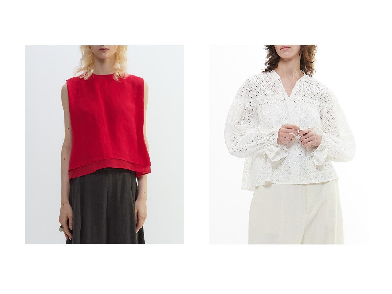 【レースとガーゼ素材で楽しむ軽やかでナチュラルな夏のブラウススタイル】PLAIN PEOPLE(プレインピープル)の通販 おすすめ人気トレンドファッション通販アイテム インテリア・キッズ・メンズ・レディースファッション・服の通販 founy(ファニー) 　ファッション　Fashion　レディースファッション　Fashion for Women　トップス・カットソー　Cut & Sew Tops　キャミソール&ノースリーブ　Camisoles & Sleeveless Tops　シャツ・ブラウス・オフィスカジュアル　Elegant Blouses & Button-Ups　おすすめ　Recommended / Our Picks　セットアップ　Set-Up, Coordinated Outfit　ノースリーブ　Sleeveless, No-Sleeve　リネン　Linen, Linen Fabric　夏　Summer　オレンジ系　Orange　ホワイト系　White　ブラック系　Black　ブルー系　Blue　|ID:crp329100000227522