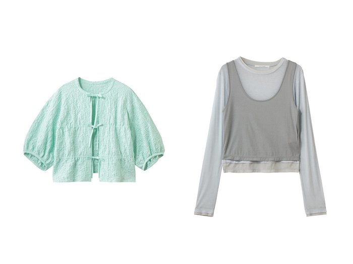 【ジャカードブラウスとレイヤードトップスで楽しむ軽やかで洗練された装い】PLAIN PEOPLE(プレインピープル)の通販 おすすめ人気トレンドファッション通販アイテム 人気、トレンドファッション・服の通販 founy(ファニー) ファッション Fashion レディースファッション Fashion for Women トップス・カットソー Cut & Sew Tops シャツ・ブラウス・オフィスカジュアル Elegant Blouses & Button-Ups ボリューム袖・フリルスリーブブラウス Voluminous & Ruffle Sleeves / Puffy Sleeve Tops ロングTシャツ・Tシャツ Longline T-Shirts & Tees カットソー・ベーシックTシャツ Cut-and-Sewn Tops / Stretch Tees & Basics おすすめ Recommended / Our Picks コンパクト Compact, Small Size サロペット Overalls, Salopette ショート Short, Short Length ジャカード／ジャガード Jacquard, Woven Pattern スリーブ Sleeve, Long Sleeve / Short Sleeve フロント Front, Front Design ラッセル Raschel, Raschel Lace リボン Ribbon, Bow 夏 Summer 新作・新入荷 New Arrivals / New In 春 Spring S/S・春夏 SS, Spring/Summer, Warm Season |ID:crp329100000227523