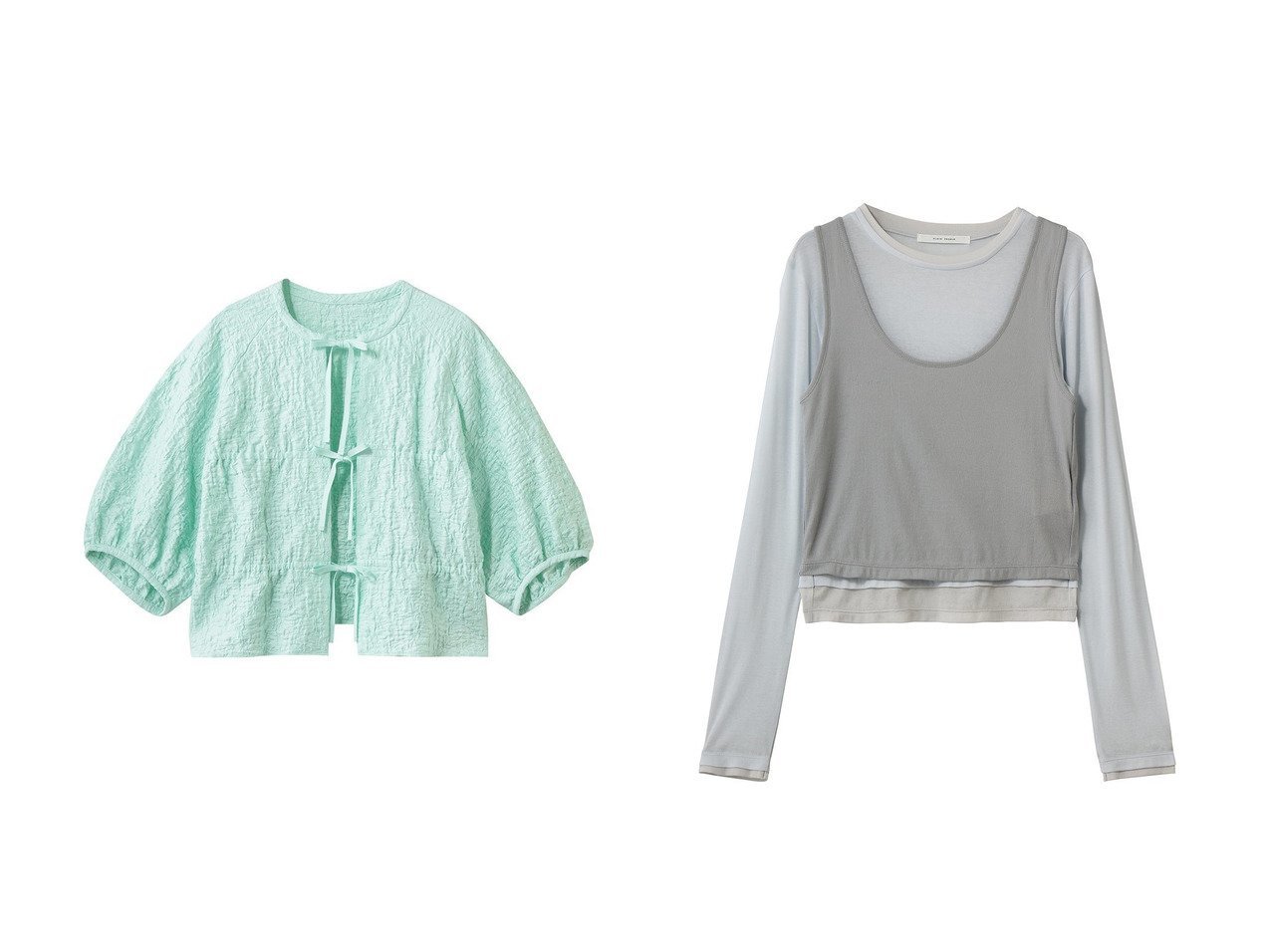 【ジャカードブラウスとレイヤードトップスで楽しむ軽やかで洗練された装い】PLAIN PEOPLE(プレインピープル)の通販 おすすめ人気トレンドファッション通販アイテム インテリア・キッズ・メンズ・レディースファッション・服の通販 founy(ファニー) 　ファッション　Fashion　レディースファッション　Fashion for Women　トップス・カットソー　Cut & Sew Tops　シャツ・ブラウス・オフィスカジュアル　Elegant Blouses & Button-Ups　ボリューム袖・フリルスリーブブラウス　Voluminous & Ruffle Sleeves / Puffy Sleeve Tops　ロングTシャツ・Tシャツ　Longline T-Shirts & Tees　カットソー・ベーシックTシャツ　Cut-and-Sewn Tops / Stretch Tees & Basics　おすすめ　Recommended / Our Picks　コンパクト　Compact, Small Size　サロペット　Overalls, Salopette　ショート　Short, Short Length　ジャカード／ジャガード　Jacquard, Woven Pattern　スリーブ　Sleeve, Long Sleeve / Short Sleeve　フロント　Front, Front Design　ラッセル　Raschel, Raschel Lace　リボン　Ribbon, Bow　夏　Summer　新作・新入荷　New Arrivals / New In　春　Spring　S/S・春夏　SS, Spring/Summer, Warm Season　ホワイト系　White　ブラック系　Black　ブルー系　Blue　|ID:crp329100000227523