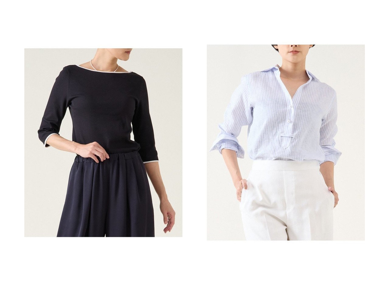 【配色カットソーとリネンシャツで整える軽やかで上品なスタイル】martinique(マルティニーク)の通販 おすすめ人気トレンドファッション通販アイテム インテリア・キッズ・メンズ・レディースファッション・服の通販 founy(ファニー) 　ファッション　Fashion　レディースファッション　Fashion for Women　トップス・カットソー　Cut & Sew Tops　シャツ・ブラウス・オフィスカジュアル　Elegant Blouses & Button-Ups　ロングTシャツ・Tシャツ　Longline T-Shirts & Tees　カジュアルプルオーバー・ニットトップス　Pullovers & Knit Tops / Casual Pullovers　カットソー・ベーシックTシャツ　Cut-and-Sewn Tops / Stretch Tees & Basics　おすすめ　Recommended / Our Picks　インナー　Innerwear　カットソー　Cut and Sewn Top　クラシカル　Classical, Vintage-Inspired　ショート　Short, Short Length　ジャケット　Jacket, Outerwear　ストレッチ　Stretch, Stretchy Fabric　スリーブ　Sleeve, Long Sleeve / Short Sleeve　テレコ　Ribbed, Rib Stitch　夏　Summer　春　Spring　無地　Plain, Solid Color　エレガント 上品　Elegant　スキッパー　Skipper, Open Collar　パール　Pearl, Pearl Accent　フェミニン　Feminine, Girly　リネン　Linen, Linen Fabric　ロング　Long, Long-Length　定番　Standard, Basic Item　ブラック系　Black　ブルー系　Blue　|ID:crp329100000227525