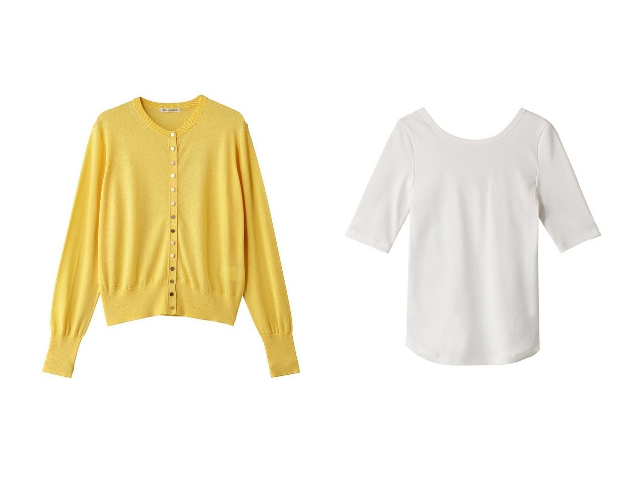 【ショートカーディガンとバックデザインTシャツで楽しむ軽やかな大人の装い】DESIGN WORKS(デザイン ワークス)の通販 おすすめ人気トレンドファッション通販アイテム インテリア・キッズ・メンズ・レディースファッション・服の通販 founy(ファニー) 　ファッション　Fashion　レディースファッション　Fashion for Women　トップス・カットソー　Cut & Sew Tops　ニット　Knit Tops & Sweaters　カーディガン・羽織り　Layered Style Cardigans　シャツ・ブラウス・オフィスカジュアル　Elegant Blouses & Button-Ups　ロングTシャツ・Tシャツ　Longline T-Shirts & Tees　カットソー・ベーシックTシャツ　Cut-and-Sewn Tops / Stretch Tees & Basics　おすすめ　Recommended / Our Picks　アンサンブル　Ensemble Set　カーディガン　Cardigan, Knitwear　コンパクト　Compact, Small Size　ショート　Short, Short Length　シルク　Silk, 100% Silk　ベーシック　Basic, Essential　ボトム　Bottoms, Lower Wear　夏　Summer　新作・新入荷　New Arrivals / New In　春　Spring　エアリー　Airy Texture　ストレート　Straight, Straight Cut　スリーブ　Sleeve, Long Sleeve / Short Sleeve　テレコ　Ribbed, Rib Stitch　ホワイト系　White　イエロー系　Yellow　ブラウン系　Brown　|ID:crp329100000227533