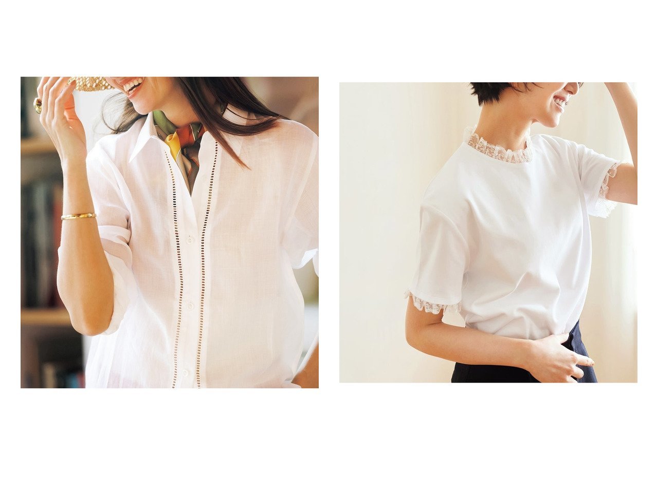 【40代、50代に似合うレースTシャツとシアーシャツで楽しむ上品な夏スタイル】DoCLASSE(ドゥクラッセ)の通販 おすすめ人気トレンドファッション通販アイテム インテリア・キッズ・メンズ・レディースファッション・服の通販 founy(ファニー) 　ファッション　Fashion　レディースファッション　Fashion for Women　トップス・カットソー　Cut & Sew Tops　シャツ・ブラウス・オフィスカジュアル　Elegant Blouses & Button-Ups　ロングTシャツ・Tシャツ　Longline T-Shirts & Tees　カットソー・ベーシックTシャツ　Cut-and-Sewn Tops / Stretch Tees & Basics　新作・新入荷　New Arrivals / New In　チュニック　Tunic, Long Top　レース　Lace, Lace Fabric　ロング　Long, Long-Length　夏　Summer　インナー　Innerwear　カットソー　Cut and Sewn Top　ショルダー　Shoulder, Shoulder Strap　シンプル　Simple, Minimal　ジャケット　Jacket, Outerwear　スリーブ　Sleeve, Long Sleeve / Short Sleeve　デニム　Denim, Jeans Material　定番　Standard, Basic Item　なめらか　Smooth, Silky Texture　パール　Pearl, Pearl Accent　ベーシック　Basic, Essential　半袖　Short Sleeve, Half Sleeve　おすすめ　Recommended / Our Picks　ビジネス 仕事 通勤　Business / Work / Commuting　ホワイト系　White　ブルー系　Blue　ブラック系　Black　|ID:crp329100000227552