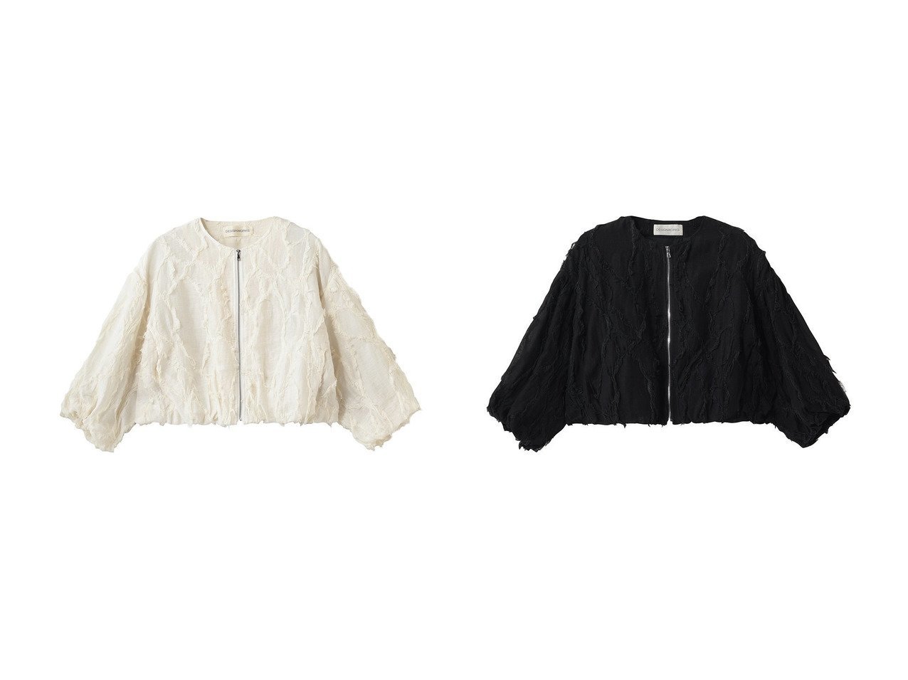 【DESIGN WORKS/デザイン ワークス】のアブストラクトカットジャガードブルゾン おすすめ人気トレンドファッション通販アイテム インテリア・キッズ・メンズ・レディースファッション・服の通販 founy(ファニー) 　ファッション　Fashion　レディースファッション　Fashion for Women　アウター　Coat / Outerwear Collection　レディースジャケット・軽アウター　Jackets　ブルゾンジャケット・スポーティアウター　Blouson Jackets　おすすめ　Recommended / Our Picks　ギャザー　Gathered, Ruffled　コンパクト　Compact, Small Size　シアー　Sheer, See-Through　シンプル　Simple, Minimal　ジャカード／ジャガード　Jacquard, Woven Pattern　ジャケット　Jacket, Outerwear　バランス　Balance, Style Balance　フリンジ　Fringe, Tassel　ブルゾン　Blouson, Bomber Jacket　新作・新入荷　New Arrivals / New In　春　Spring　羽織　Haori, Light Jacket　イエロー系　Yellow　ブラック系　Black　|ID:crp329100000227583