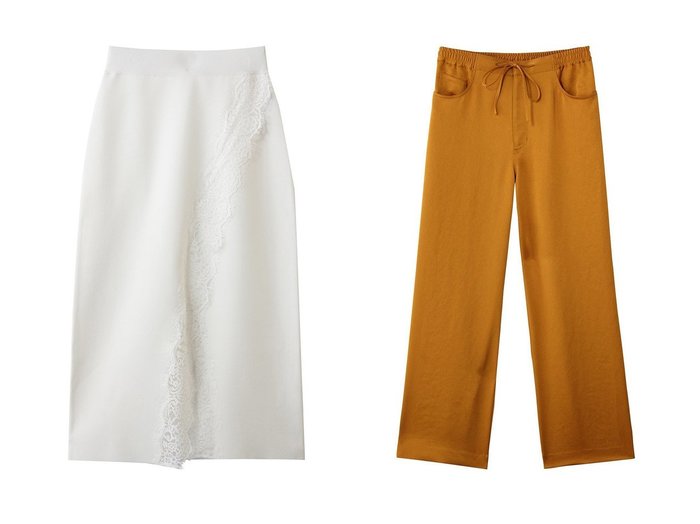 【DESIGN WORKS/デザイン ワークス】のヴィンテージサテンイージーパンツ&【セットアップ対応】16ゲージミラノリブレーススカート おすすめ人気トレンドファッション通販アイテム 人気、トレンドファッション・服の通販 founy(ファニー) ファッション Fashion レディースファッション Fashion for Women セットアップ Matching Sets スカート・ミニ/ミディ/マキシ Skirts / Mini, Midi & Maxi Skirts スカート Skirts パンツ Pants & Trousers カットソー Cut and Sewn Top シンプル Simple, Minimal セットアップ Set-Up, Coordinated Outfit ミラノリブ Milano Rib, Milano Stitch ラグジュアリー Luxury, Elegant レース Lace, Lace Fabric 新作・新入荷 New Arrivals / New In |ID:crp329100000227585