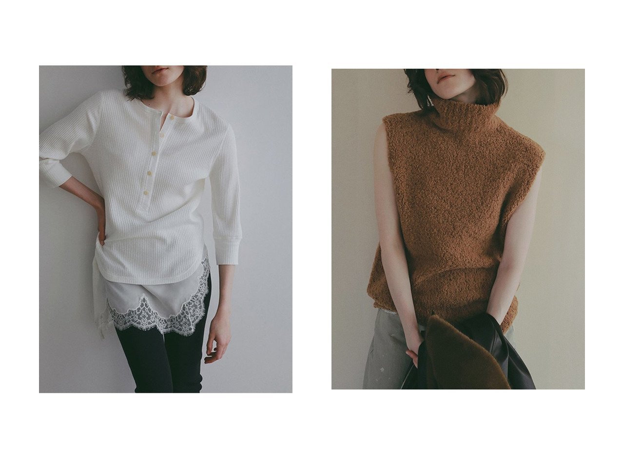 モールヤーンベストとヘンリーネックトップで楽しむレイヤードスタイル【ETRE TOKYO(エトレトウキョウ)】の通販 おすすめ人気トレンドファッション通販アイテム インテリア・キッズ・メンズ・レディースファッション・服の通販 founy(ファニー) 　ファッション　Fashion　レディースファッション　Fashion for Women　トップス・カットソー　Cut & Sew Tops　シャツ・ブラウス・オフィスカジュアル　Elegant Blouses & Button-Ups　ロングTシャツ・Tシャツ　Longline T-Shirts & Tees　カジュアルプルオーバー・ニットトップス　Pullovers & Knit Tops / Casual Pullovers　カットソー・ベーシックTシャツ　Cut-and-Sewn Tops / Stretch Tees & Basics　ニット　Knit Tops & Sweaters　ベスト&ジレ / 重ね着スタイル　Vests & Gilets　インナー　Innerwear　ヴィンテージ　Vintage Style　コンパクト　Compact, Small Size　シンプル　Simple, Minimal　スリーブ　Sleeve, Long Sleeve / Short Sleeve　バランス　Balance, Style Balance　フィット　Fit, Slim Fit　フロント　Front, Front Design　リラックス　Relax, Relaxed Fit　ロング　Long, Long-Length　新作・新入荷　New Arrivals / New In　ホワイト系　White　ブラック系　Black　|ID:crp329100000227595