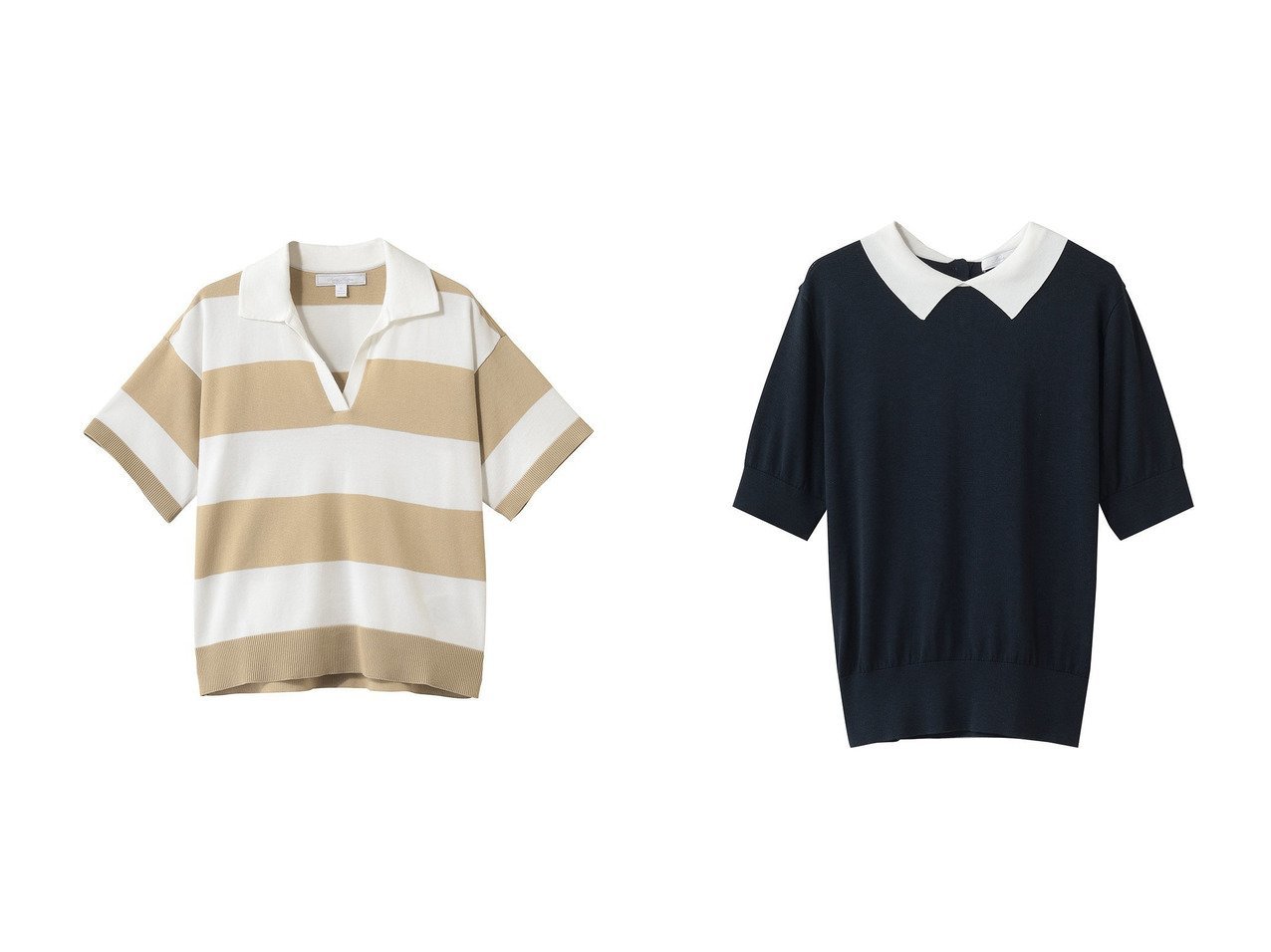 【Brooks Brothers/ブルックス ブラザーズ】のスーピマコットン ラグビーストライプ ショートスリーブ ポロセーター&キュプラ/コットン バイカラー ポロセーター おすすめ人気トレンドファッション通販アイテム インテリア・キッズ・メンズ・レディースファッション・服の通販 founy(ファニー) 　ファッション　Fashion　レディースファッション　Fashion for Women　トップス・カットソー　Cut & Sew Tops　ニット　Knit Tops & Sweaters　カジュアルプルオーバー・ニットトップス　Pullovers & Knit Tops / Casual Pullovers　なめらか　Smooth, Silky Texture　エレガント 上品　Elegant　コンパクト　Compact, Small Size　ショート　Short, Short Length　ストライプ　Stripe, Striped Pattern　スポーティ　Sporty, Casual Athletic　スリーブ　Sleeve, Long Sleeve / Short Sleeve　セーター　Sweater, Knitwear　デニム　Denim, Jeans Material　トレンド　Trend, Trending Now　フェミニン　Feminine, Girly　新作・新入荷　New Arrivals / New In　ベージュ系　Beige　ブルー系　Blue　|ID:crp329100000227609