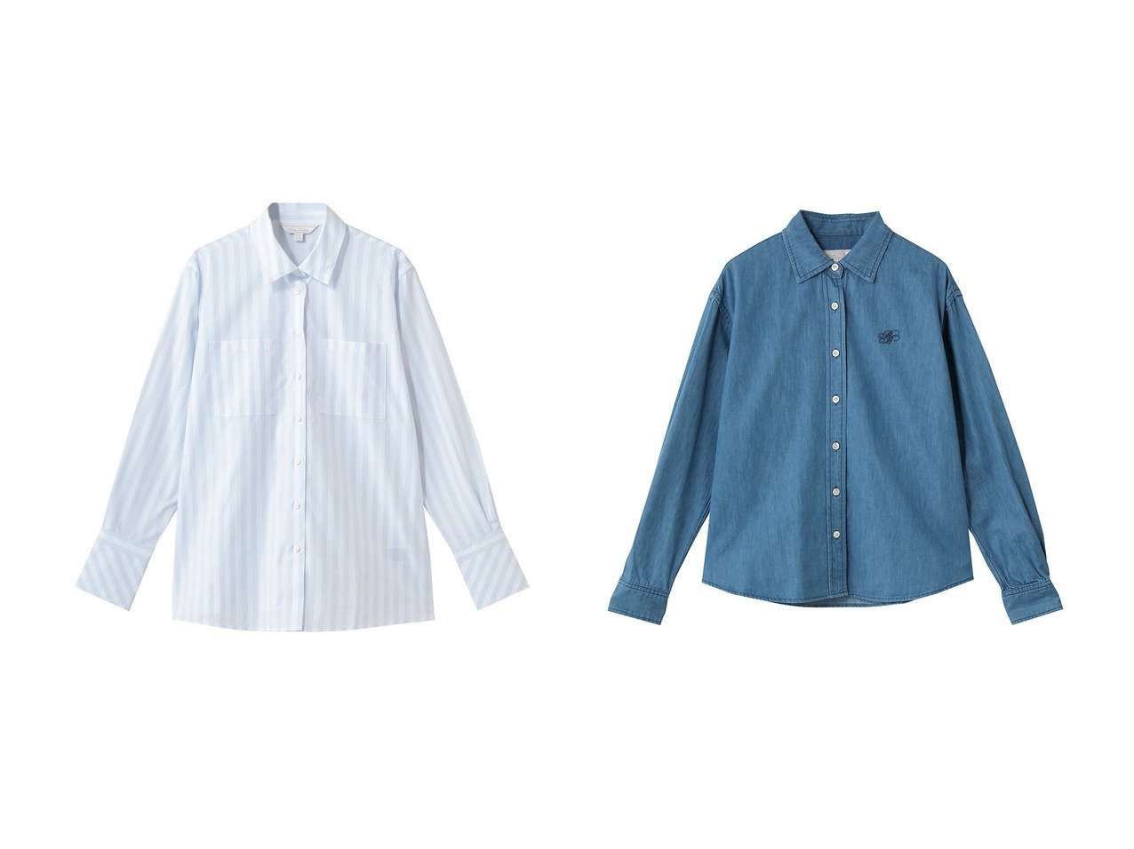 【Brooks Brothers/ブルックス ブラザーズ】のコットンポプリン リラックスフィット ダブルポケット ストライプシャツ&【Double B Collection】 コットン ライトウェイトデニム BBロゴ オーバーサイズシャツ おすすめ人気トレンドファッション通販アイテム インテリア・キッズ・メンズ・レディースファッション・服の通販 founy(ファニー) 　ファッション　Fashion　レディースファッション　Fashion for Women　トップス・カットソー　Cut & Sew Tops　シャツ・ブラウス・オフィスカジュアル　Elegant Blouses & Button-Ups　おすすめ　Recommended / Our Picks　なめらか　Smooth, Silky Texture　カフス　Cuff Design　クラシカル　Classical, Vintage-Inspired　シンプル　Simple, Minimal　ストライプ　Stripe, Striped Pattern　スリーブ　Sleeve, Long Sleeve / Short Sleeve　ダブル　Double, Double-Breasted　フィット　Fit, Slim Fit　ボックス　Boxy, Box Shape　ポケット　Pocket, Pocket Detail　モダン　Modern, Contemporary　リラックス　Relax, Relaxed Fit　ロング　Long, Long-Length　新作・新入荷　New Arrivals / New In　長袖　Long Sleeve, Full Sleeve　春　Spring　セーター　Sweater, Knitwear　デニム　Denim, Jeans Material　トレンド　Trend, Trending Now　バランス　Balance, Style Balance　ワンポイント　One Point, Statement Accent　S/S・春夏　SS, Spring/Summer, Warm Season　夏　Summer　ブルー系　Blue　|ID:crp329100000227612