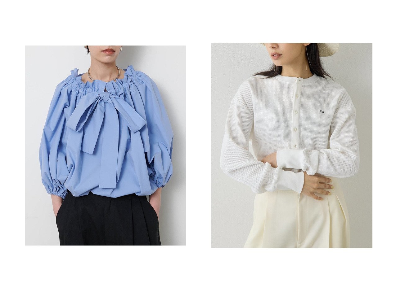 ギャザーブラウスとサーマルトップで楽しむ軽やかなカジュアルスタイル【Whim Gazette(ウィムガゼット)】の通販 おすすめ人気トレンドファッション通販アイテム インテリア・キッズ・メンズ・レディースファッション・服の通販 founy(ファニー) 　ファッション　Fashion　レディースファッション　Fashion for Women　トップス・カットソー　Cut & Sew Tops　シャツ・ブラウス・オフィスカジュアル　Elegant Blouses & Button-Ups　ロングTシャツ・Tシャツ　Longline T-Shirts & Tees　カジュアルプルオーバー・ニットトップス　Pullovers & Knit Tops / Casual Pullovers　カットソー・ベーシックTシャツ　Cut-and-Sewn Tops / Stretch Tees & Basics　おすすめ　Recommended / Our Picks　ギャザー　Gathered, Ruffled　クール　Cool, Chic　ショート　Short, Short Length　スリーブ　Sleeve, Long Sleeve / Short Sleeve　セットアップ　Set-Up, Coordinated Outfit　タイプライター　Typewriter Fabric, Crisp Cotton　ドローストリング　Drawstring, Pull Cord　バランス　Balance, Style Balance　フェミニン　Feminine, Girly　リボン　Ribbon, Bow　新作・新入荷　New Arrivals / New In　ホワイト系　White　ブラック系　Black　ブルー系　Blue　グレー系　Gray　|ID:crp329100000227626