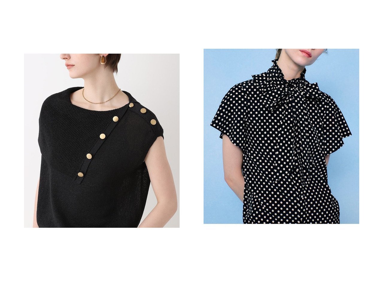 【allureville/アルアバイル】の【LOULOU WILLOUGHBY】デシンドットフレアスリーブブラウス&ケープカラープルオーバー おすすめ人気トレンドファッション通販アイテム インテリア・キッズ・メンズ・レディースファッション・服の通販 founy(ファニー) 　ファッション　Fashion　レディースファッション　Fashion for Women　トップス・カットソー　Cut & Sew Tops　ニット　Knit Tops & Sweaters　カジュアルプルオーバー・ニットトップス　Pullovers & Knit Tops / Casual Pullovers　シャツ・ブラウス・オフィスカジュアル　Elegant Blouses & Button-Ups　とろみ　Fluid, Flowy Fabric　ギャザー　Gathered, Ruffled　デニム　Denim, Jeans Material　ボトム　Bottoms, Lower Wear　定番　Standard, Basic Item　新作・新入荷　New Arrivals / New In　ブルー系　Blue　ベージュ系　Beige　ブラック系　Black　|ID:crp329100000227640