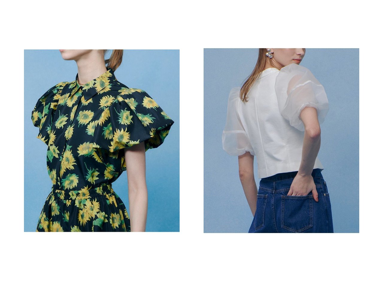 【allureville/アルアバイル】の【LOULOU WILLOUGHBY】ジレドッキングオーガンスリーブトップス&【LOULOU WILLOUGHBY】サンフラワープリントバルーンスリーブシャツ おすすめ人気トレンドファッション通販アイテム インテリア・キッズ・メンズ・レディースファッション・服の通販 founy(ファニー) 　ファッション　Fashion　レディースファッション　Fashion for Women　トップス・カットソー　Cut & Sew Tops　シャツ・ブラウス・オフィスカジュアル　Elegant Blouses & Button-Ups　花柄・フラワープリント・モチーフ　Floral Prints & Motifs / Flower Pattern Tops　アウター　Coat / Outerwear Collection　ベスト&ジレ / 重ね着スタイル　Vests & Gilets　ショート　Short, Short Length　スリーブ　Sleeve, Long Sleeve / Short Sleeve　タフタ　Taffeta, Structured Fabric　トレンド　Trend, Trending Now　バルーン　Balloon, Balloon Silhouette　プリント　Print, Printed Pattern　夏　Summer　新作・新入荷　New Arrivals / New In　グリーン系　Green　ブラック系　Black　|ID:crp329100000227641