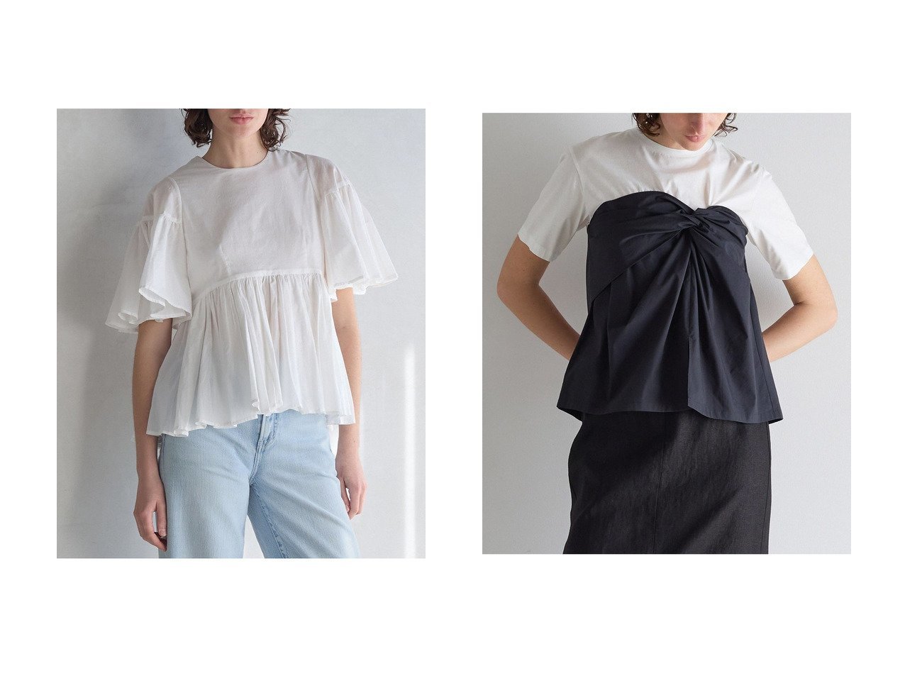 フレアスリーブブラウスとビスチェ風Tシャツで楽しむレイヤードスタイル【martinique(マルティニーク)】の通販 おすすめ人気トレンドファッション通販アイテム インテリア・キッズ・メンズ・レディースファッション・服の通販 founy(ファニー) 　ファッション　Fashion　レディースファッション　Fashion for Women　トップス・カットソー　Cut & Sew Tops　シャツ・ブラウス・オフィスカジュアル　Elegant Blouses & Button-Ups　ロングTシャツ・Tシャツ　Longline T-Shirts & Tees　カットソー・ベーシックTシャツ　Cut-and-Sewn Tops / Stretch Tees & Basics　ビスチェ　Bustiers & Corset Tops / Layered Bustier Style　インド　Indian Textile　ギャザー　Gathered, Ruffled　ショート　Short, Short Length　スリーブ　Sleeve, Long Sleeve / Short Sleeve　ドロップ　Drop Shoulder, Dropped Style　フォルム　Silhouette, Form　フレア　Flare, Flared　ペプラム　Peplum, Flared Hem　ラウンド　Round, Round Neck　新作・新入荷　New Arrivals / New In　ホワイト系　White　ブラック系　Black　ベージュ系　Beige　|ID:crp329100000227650